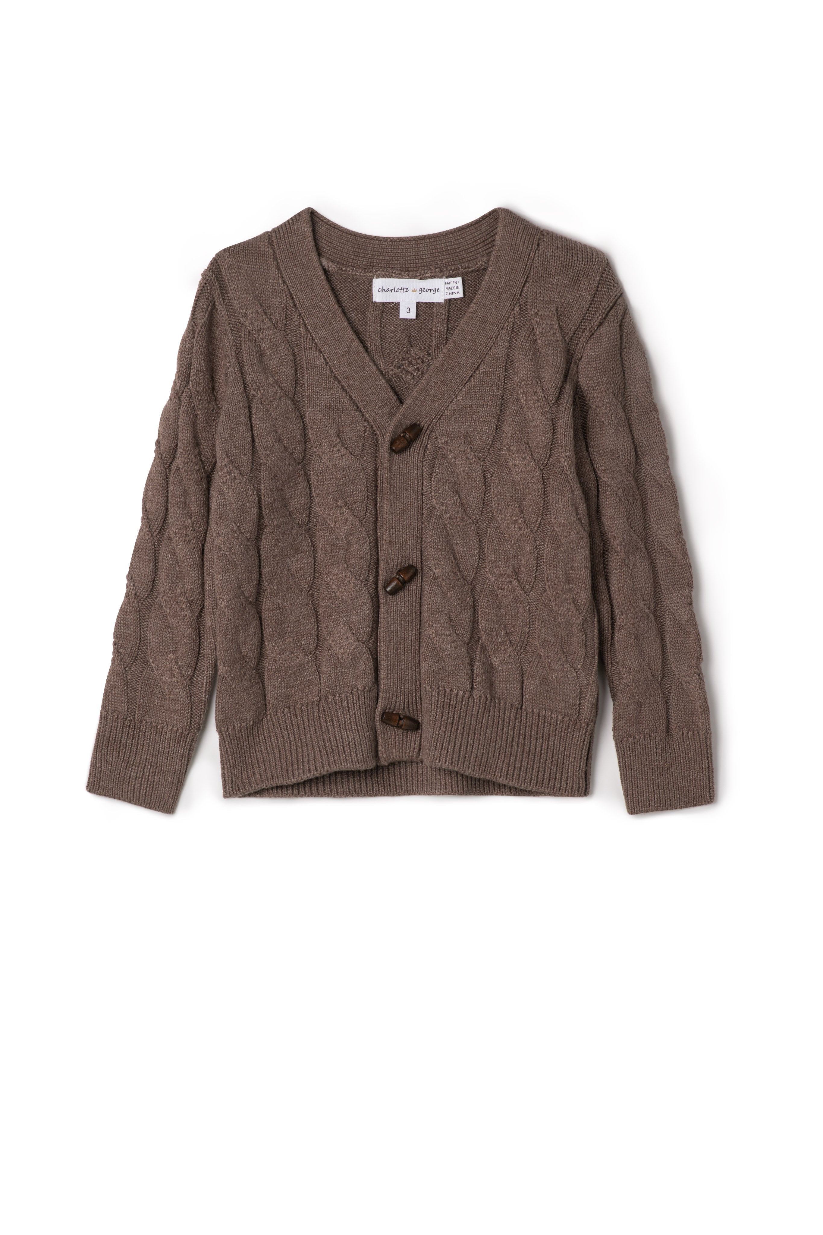 Cable Knit Cardigan Sweater in Cognac by Charlotte & George