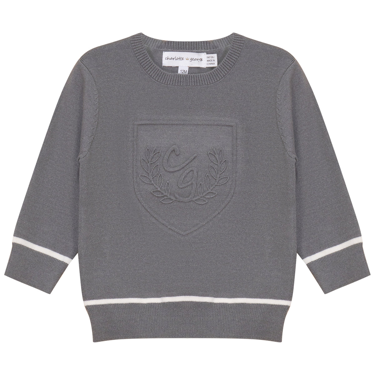 Embossed Crest Sweater in Grey by Charlotte & George