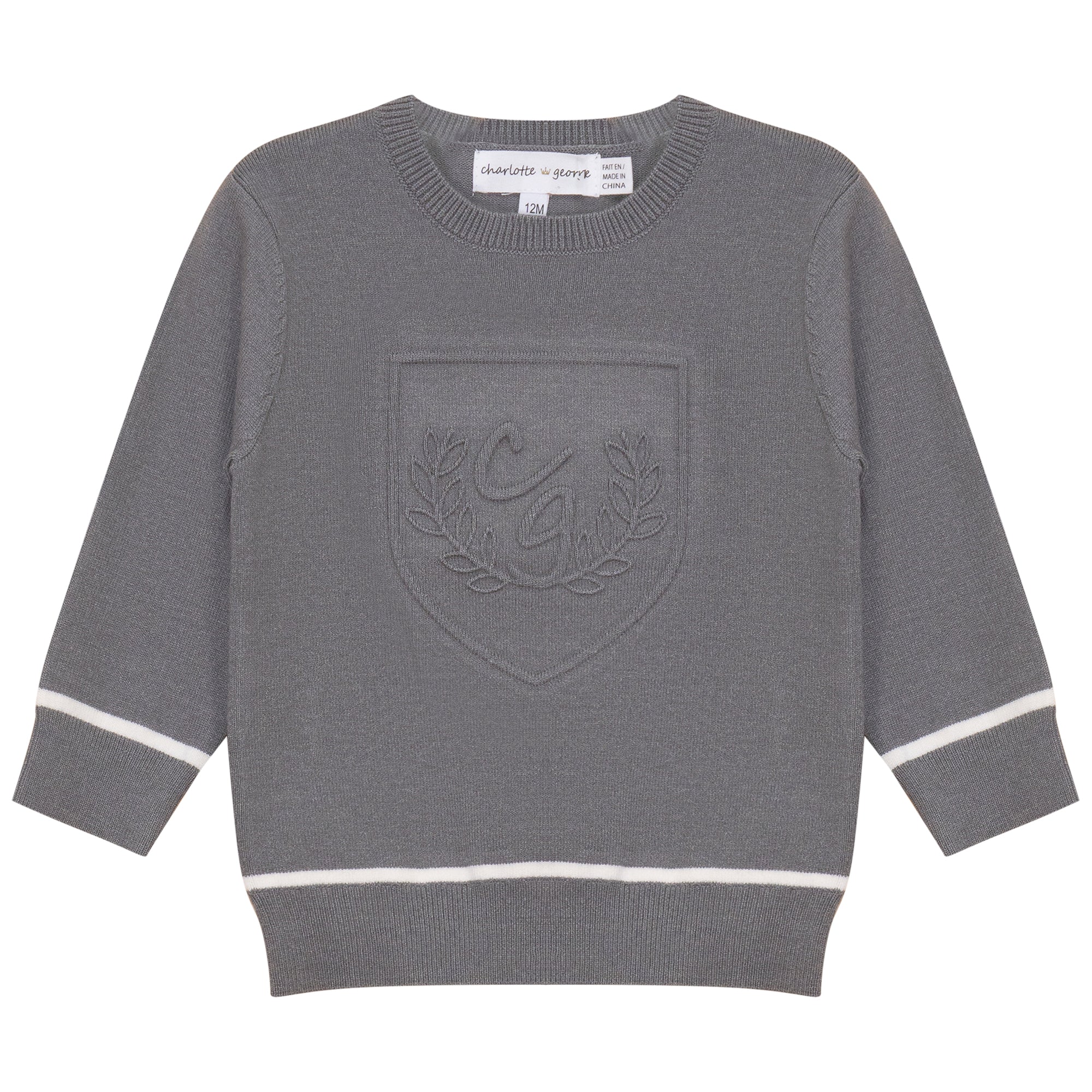 Embossed Crest Sweater in Grey by Charlotte & George