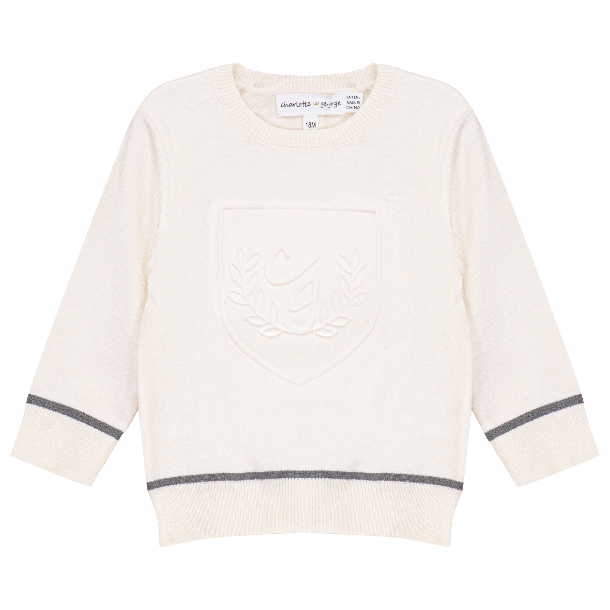 Embossed Crest Sweater in Off White by Charlotte & George