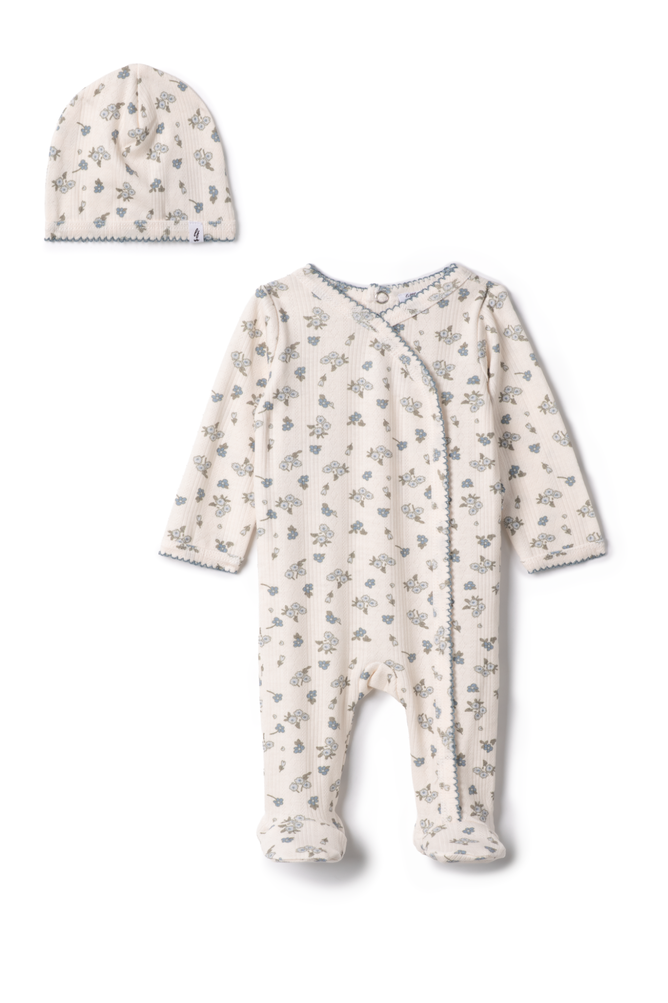 Contrast Stitched Pointelle Onesie in Blue by Little Fragile