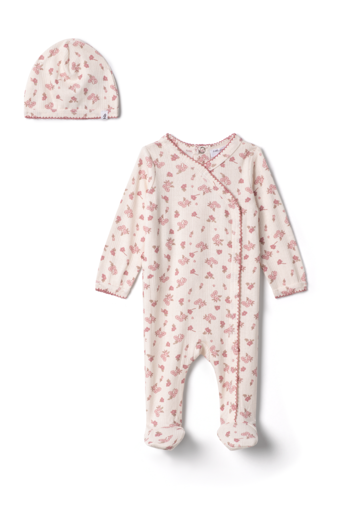 Contrast Stitched Pointelle Onesie in Pink by Little Fragile