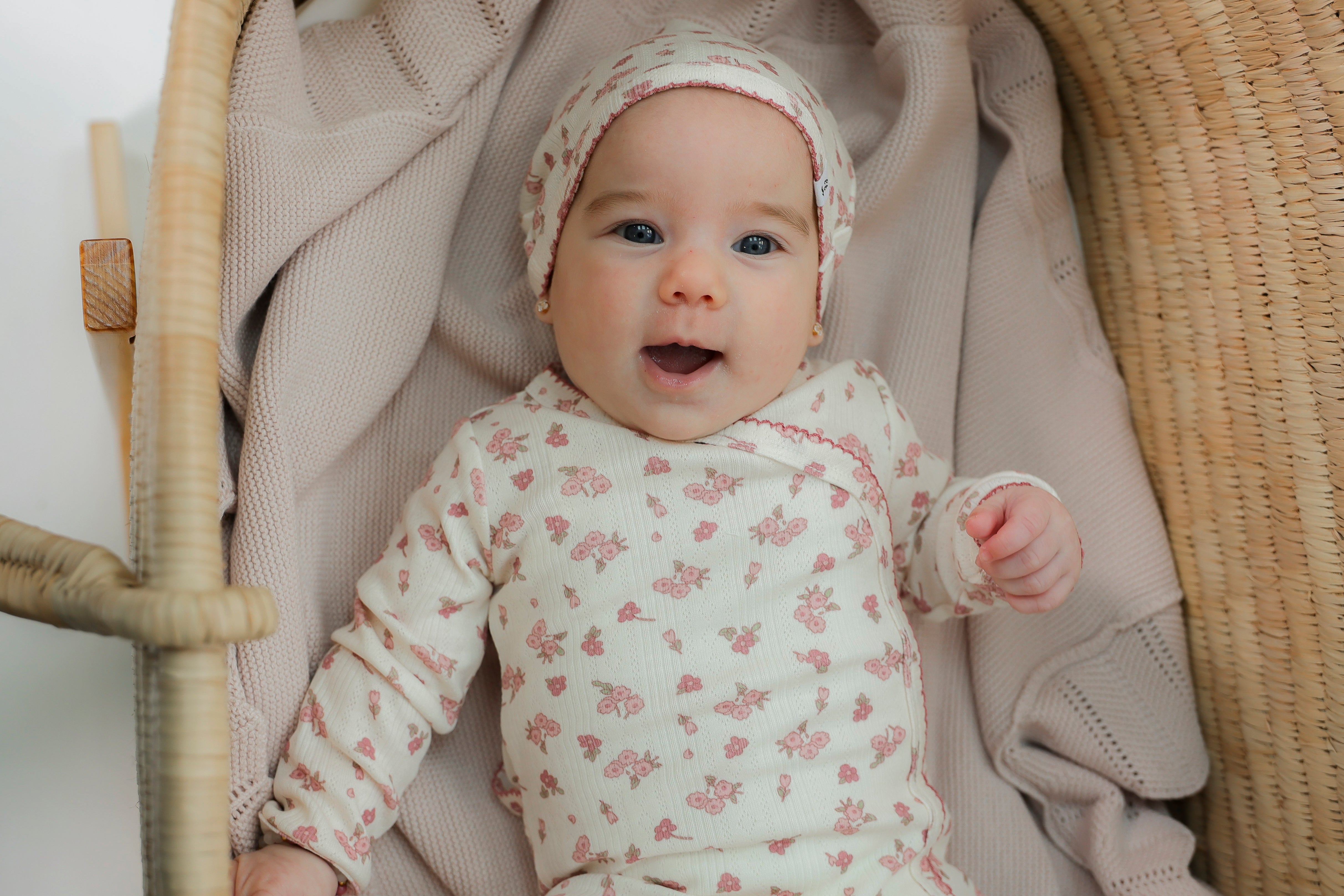 Contrast Stitched Pointelle Onesie in Blue by Little Fragile