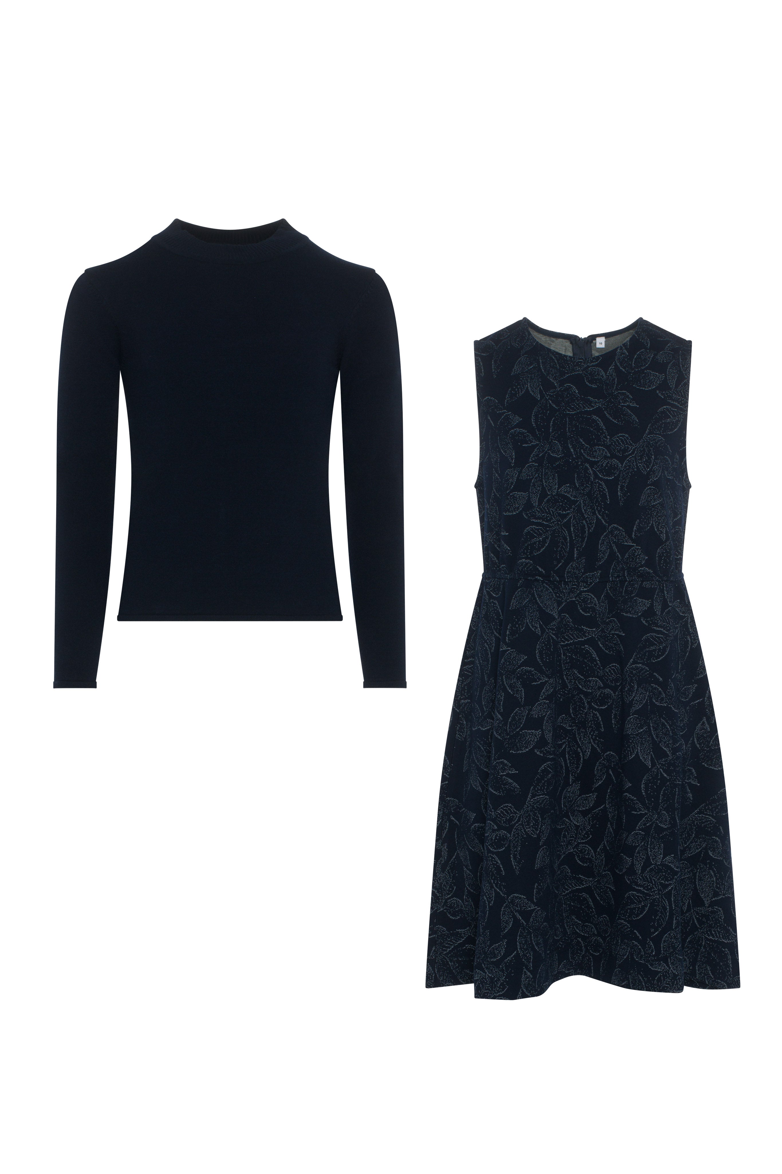 Leaves Jacquard Jumper Set in Navy by Joie De Vivre