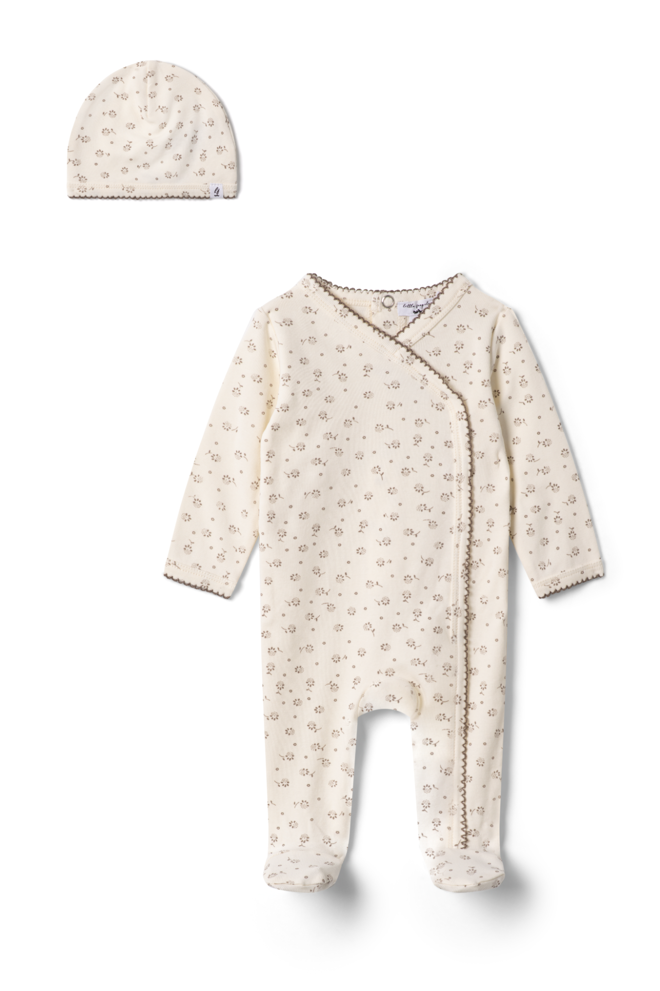 Cotton Floral Onesie in Off White by Little Fragile