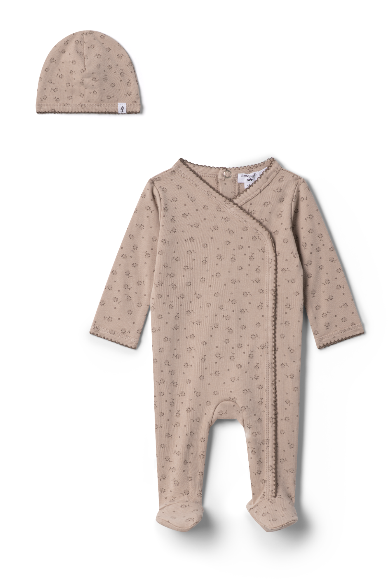 Cotton Floral Onesie in Taupe by Little Fragile