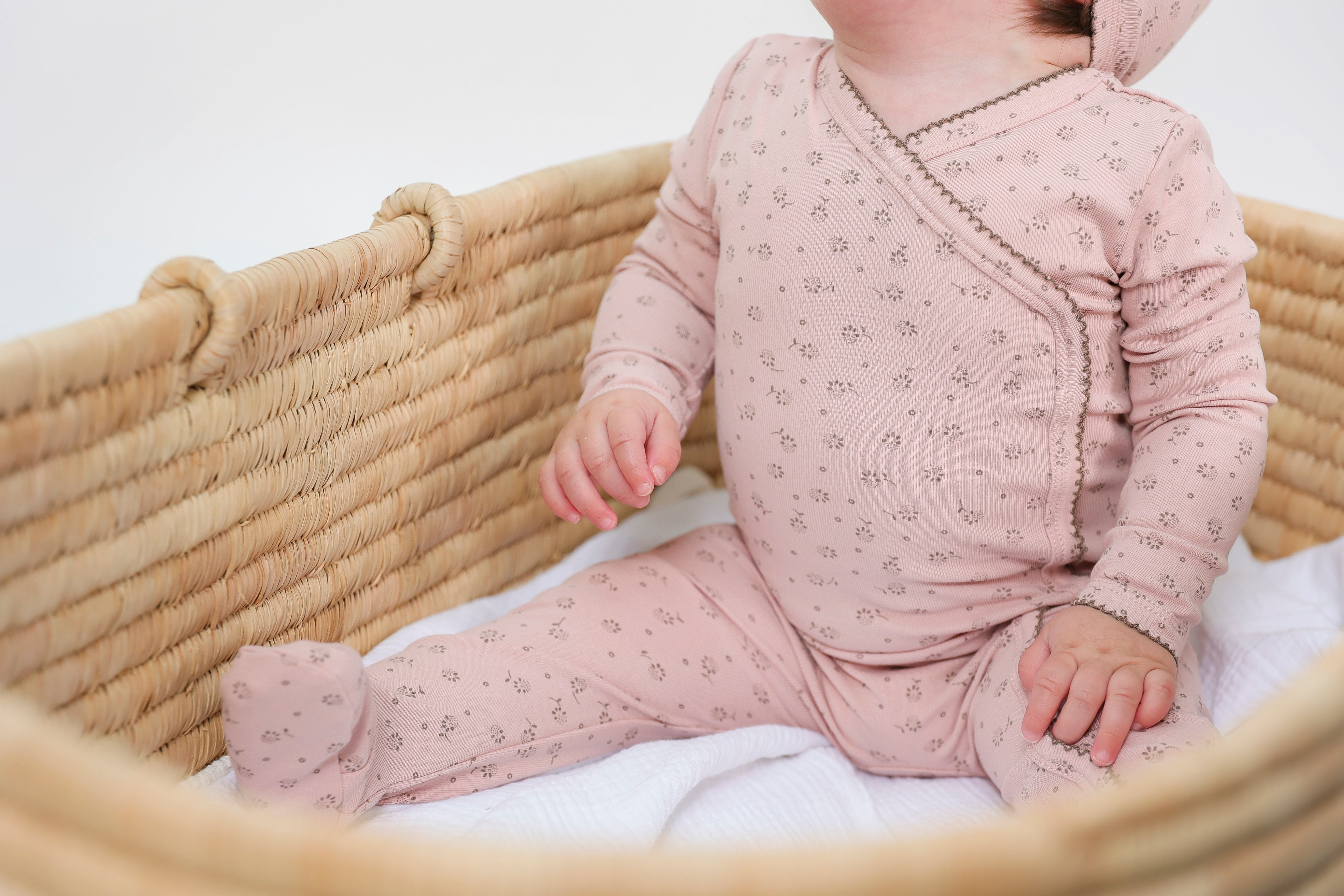 Cotton Floral Onesie in Off White by Little Fragile