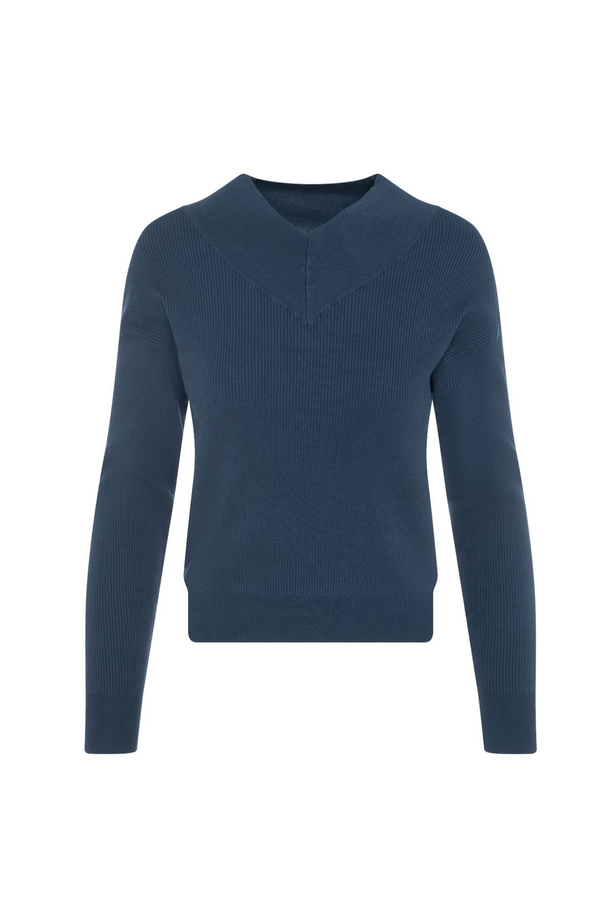 Drop Shoulder V Neck Sweater in Dark Denim by Aspect