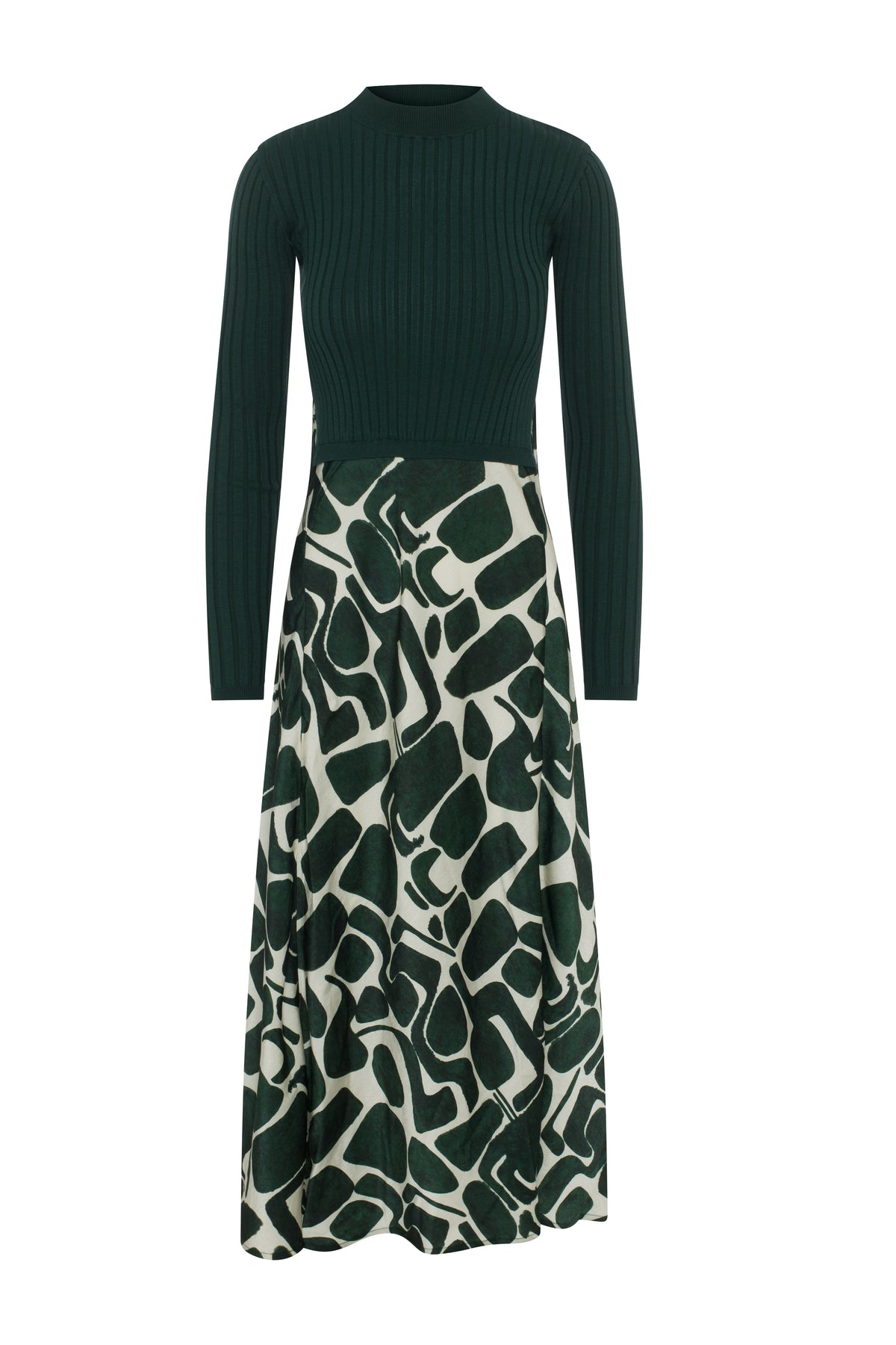Mock Neck Midi Printed Dress in Olive by Aspect
