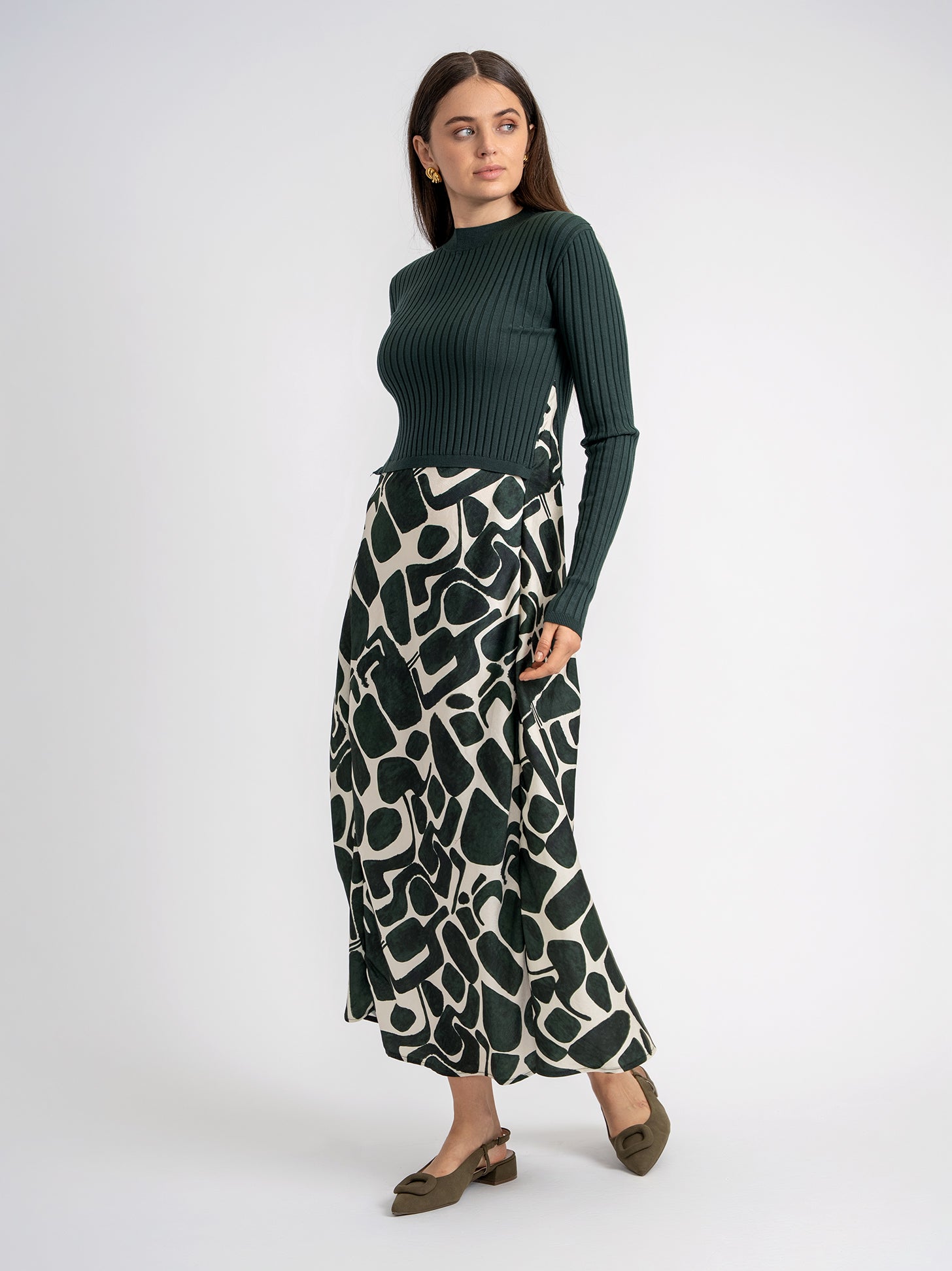 Mock Neck Midi Printed Dress in by Aspect