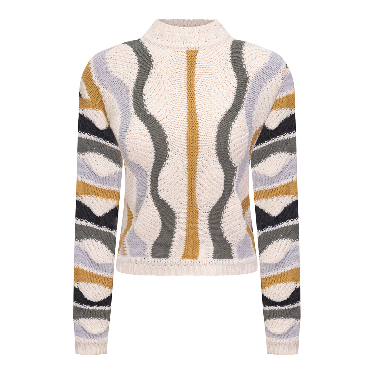 Color Blocked Knit Sweater in Dark Almond Peanut Olive by Aspect