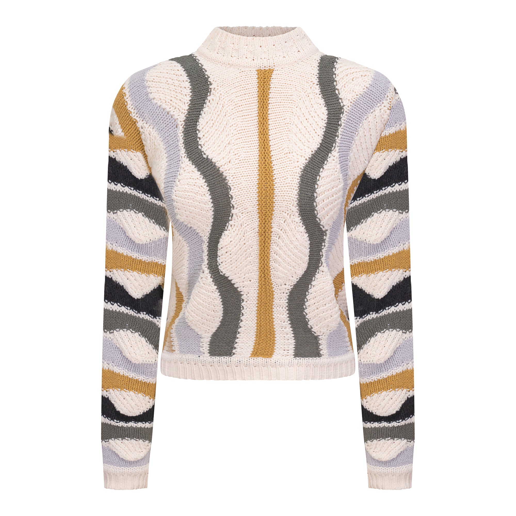 Color Blocked Knit Sweater in Dark Almond Peanut Olive by Aspect