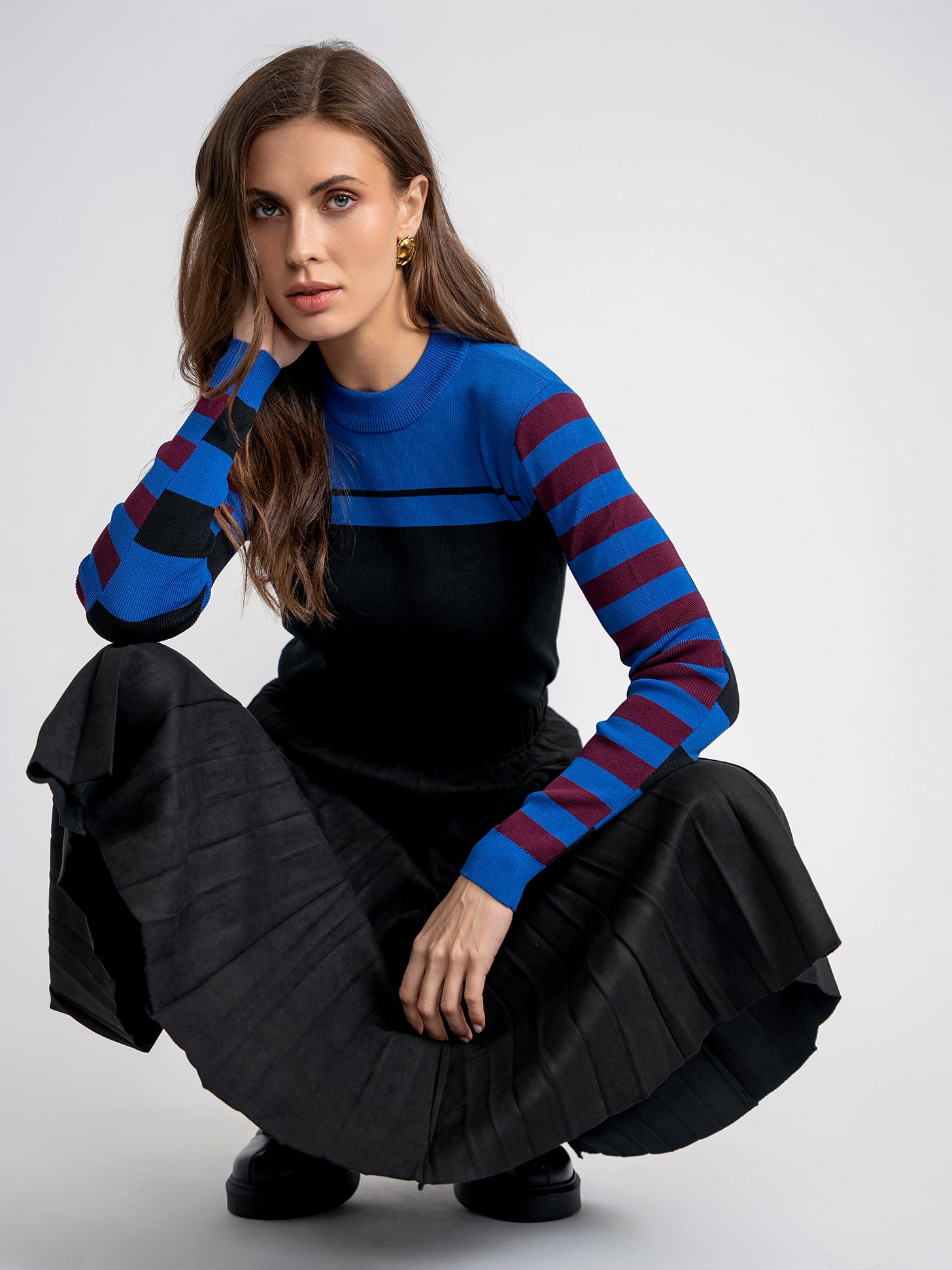 Stripe knit Sweater in Black Royal by Aspect
