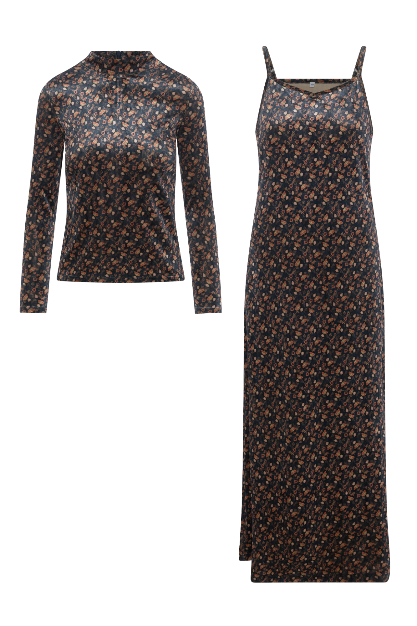 Printed Rib Velour Jumper Set in Navy by Aspect