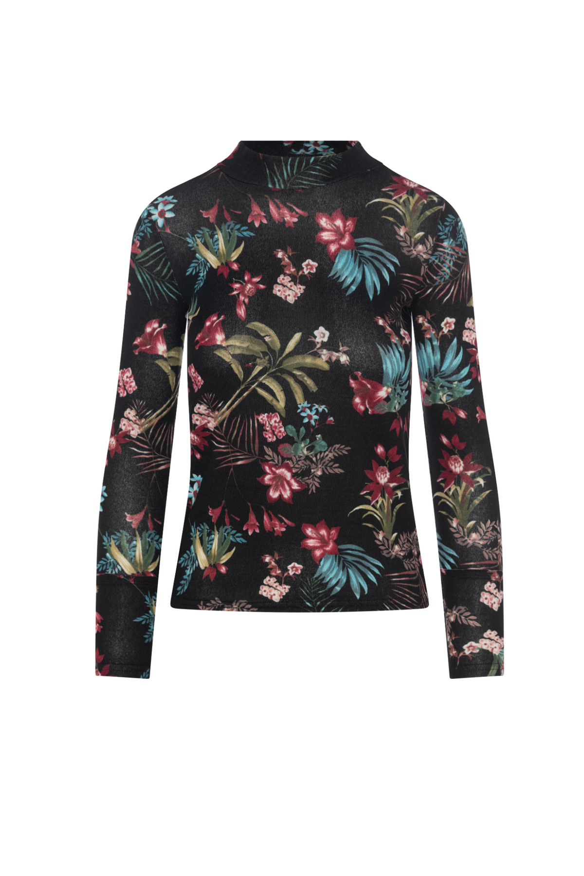 Jaquard Mock Neck Top in Black by Aspect