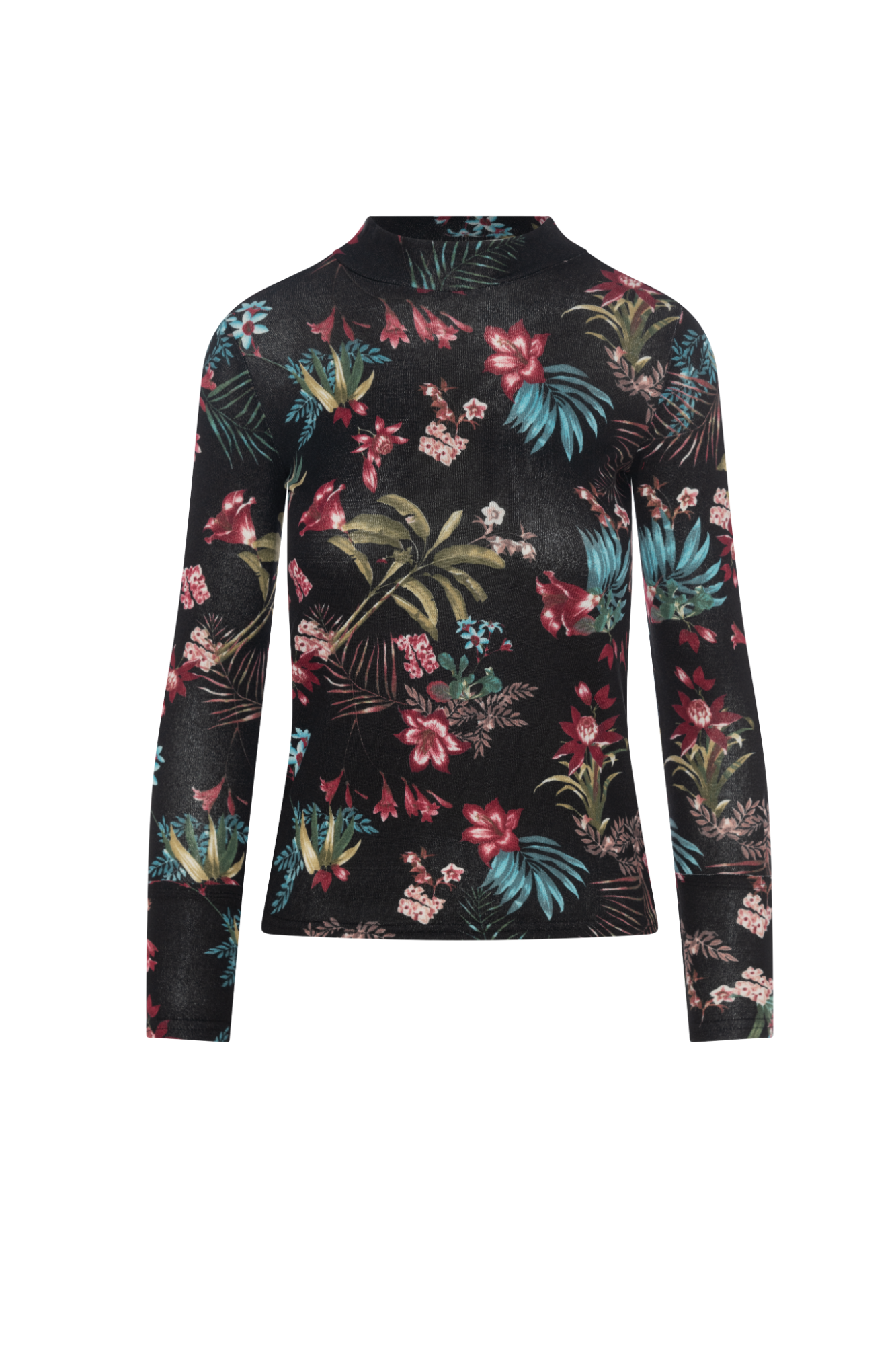 Jaquard Mock Neck Top in Black by Aspect