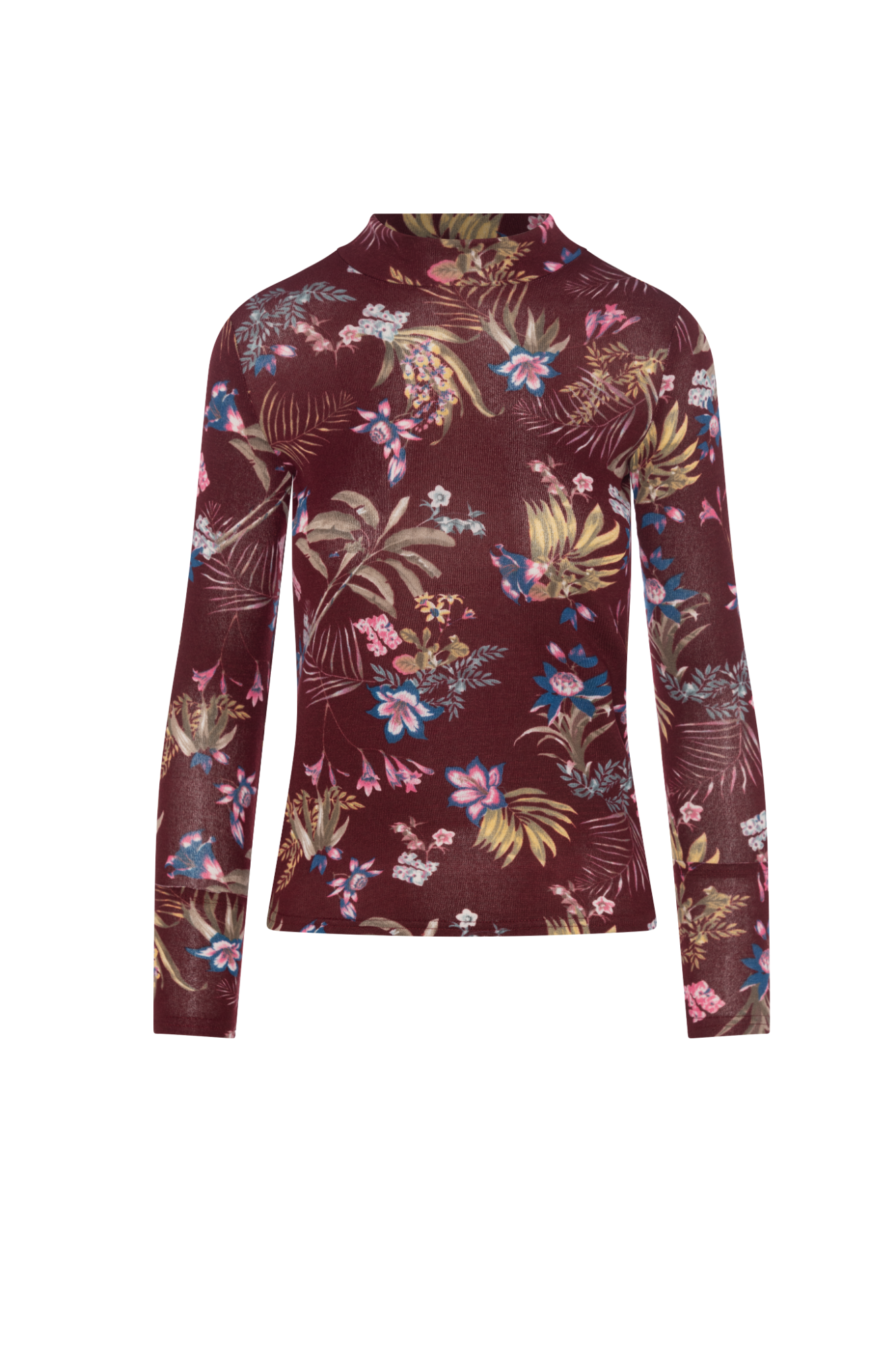 Jaquard Mock Neck Top in Burgundy by Aspect