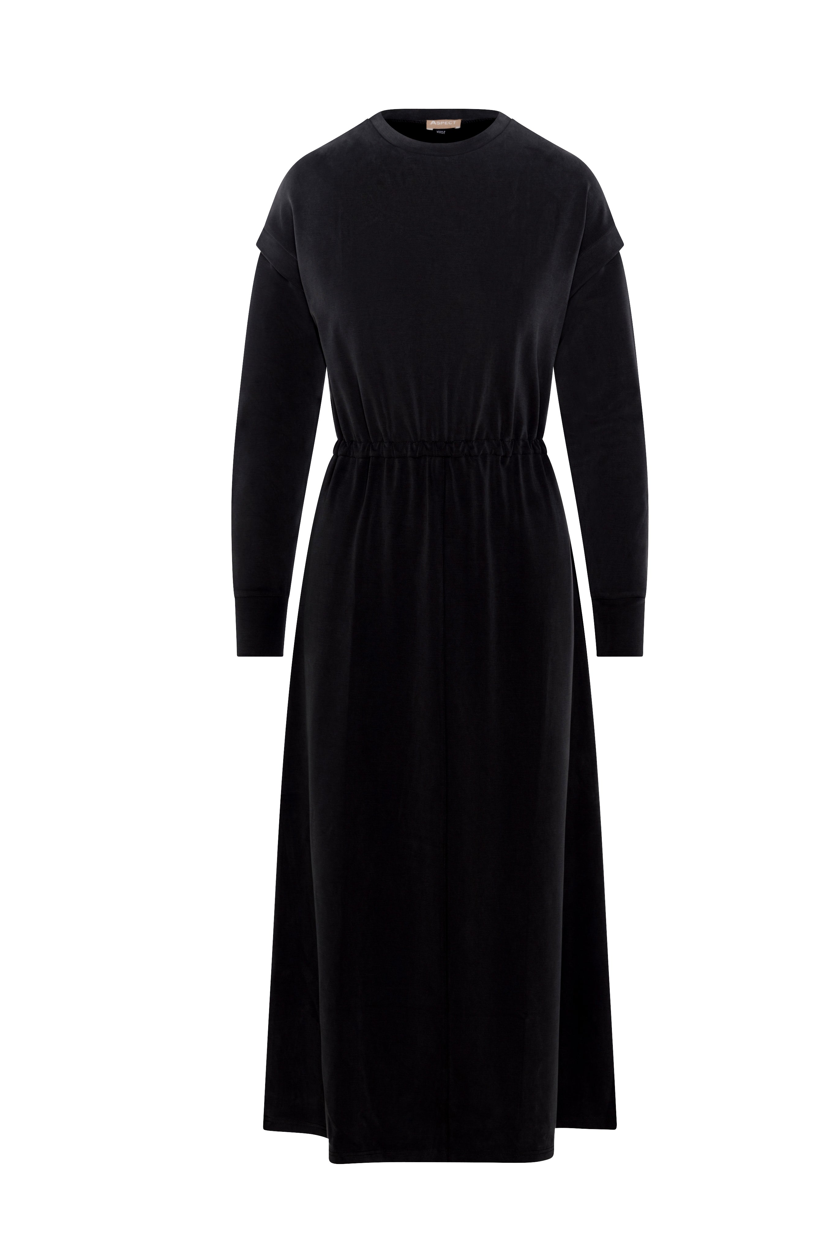 Drop Shoulder Midi Dress in Black by Aspect