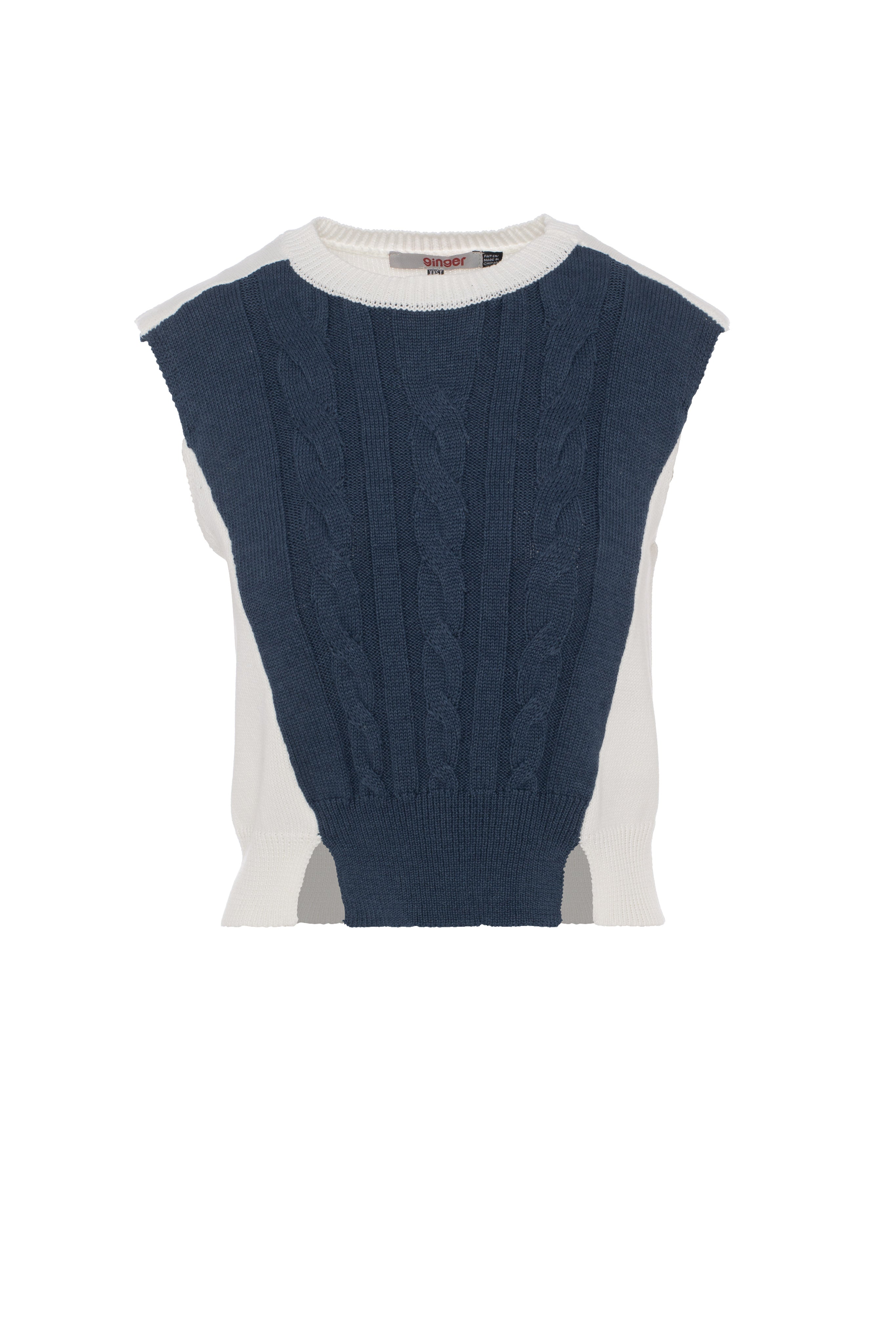 Cable Knit Vest in Denim Powder by Ginger