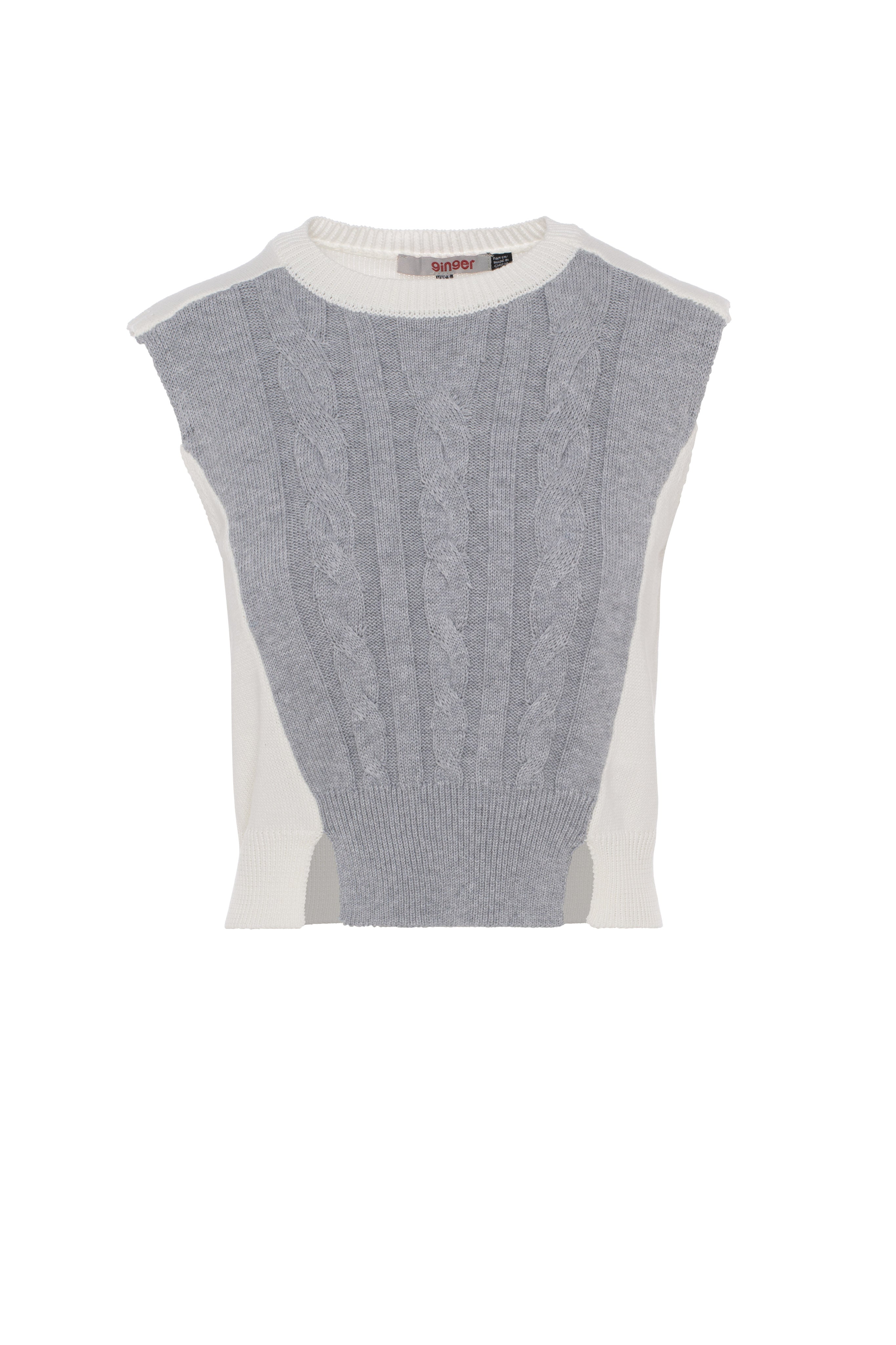 Cable Knit Vest in Medium Grey Powder by Ginger