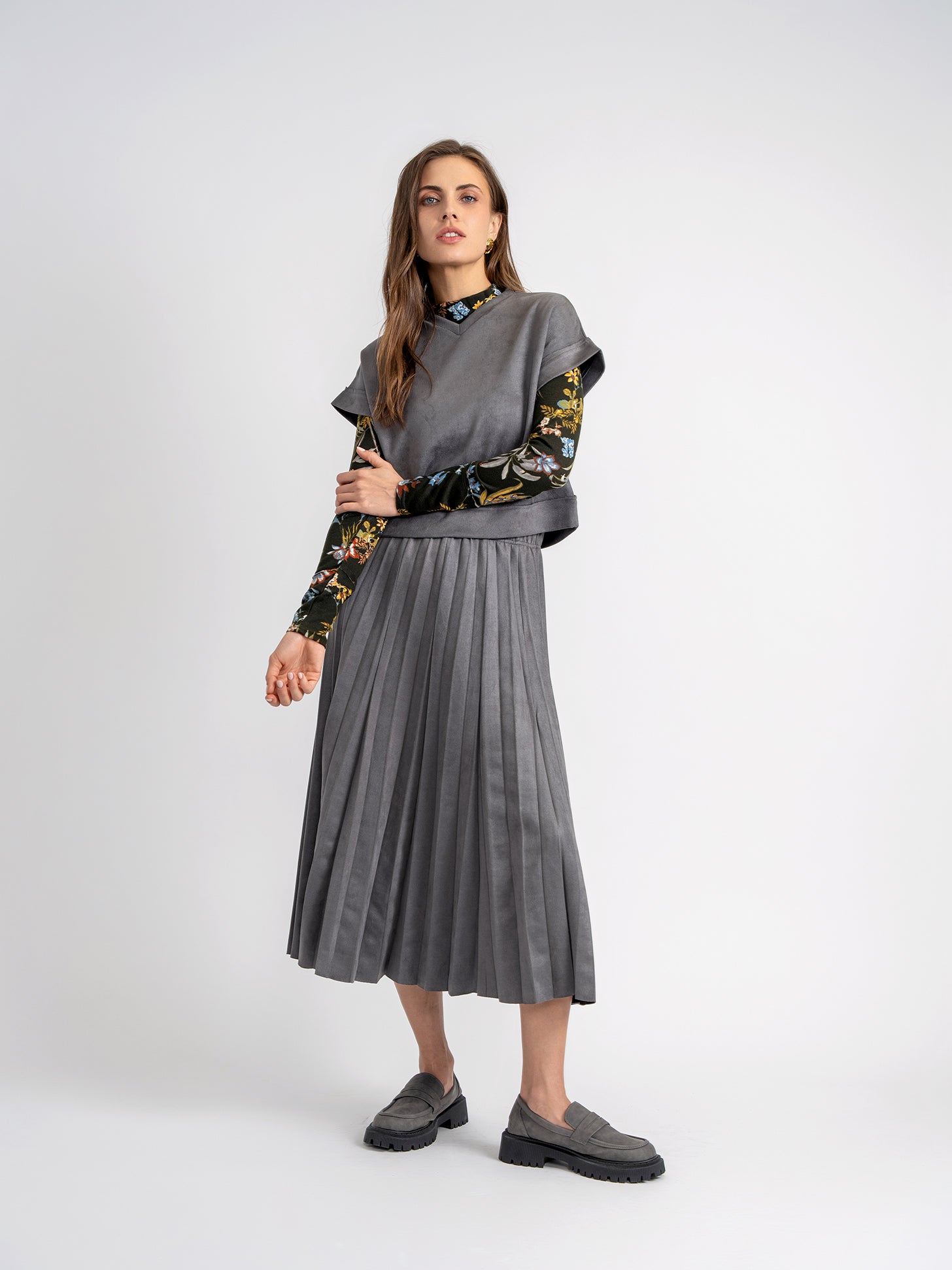 Suede Midi Pleated Skirt in by Ginger