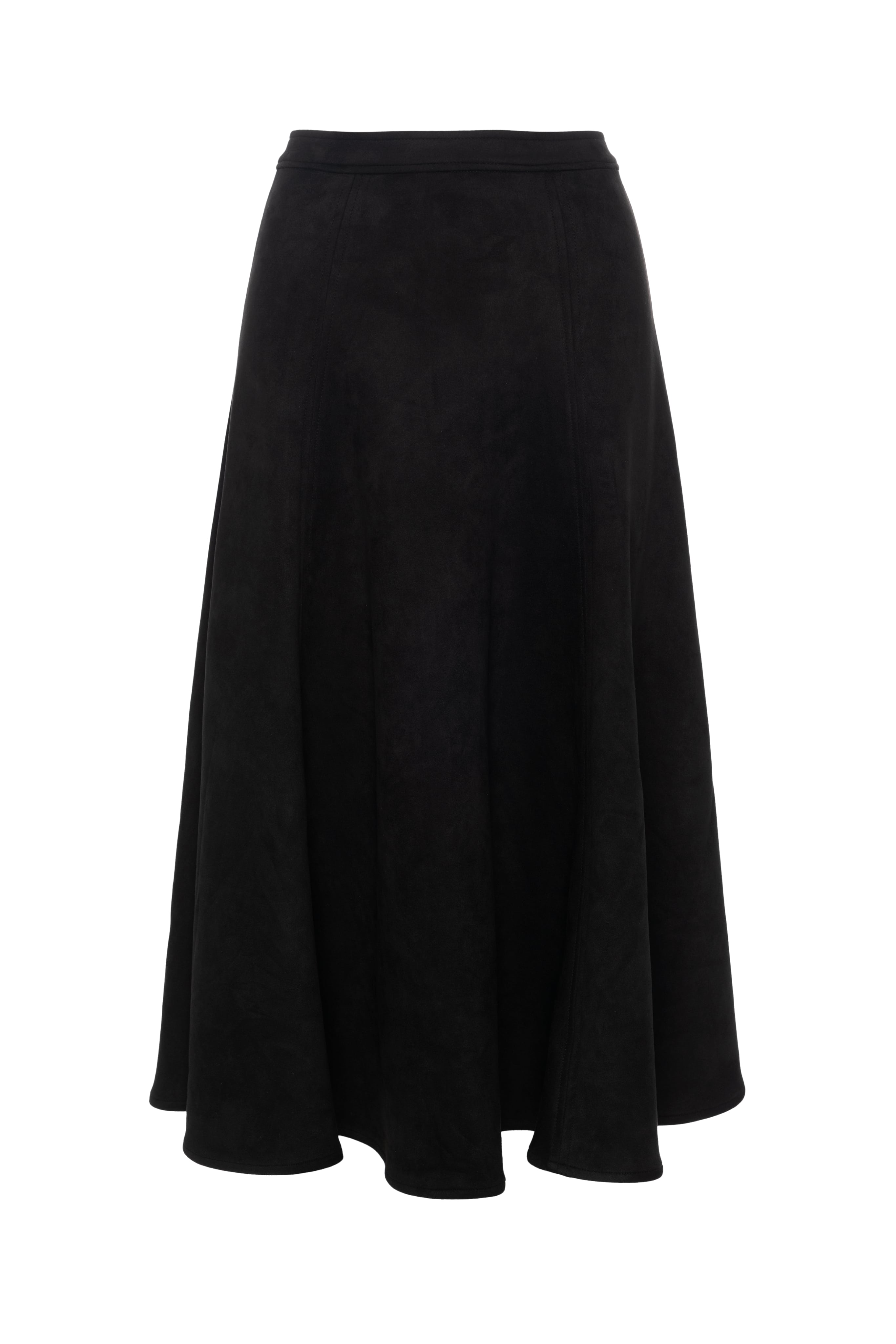 Suede Midi Panel Skirt in Black by Ginger