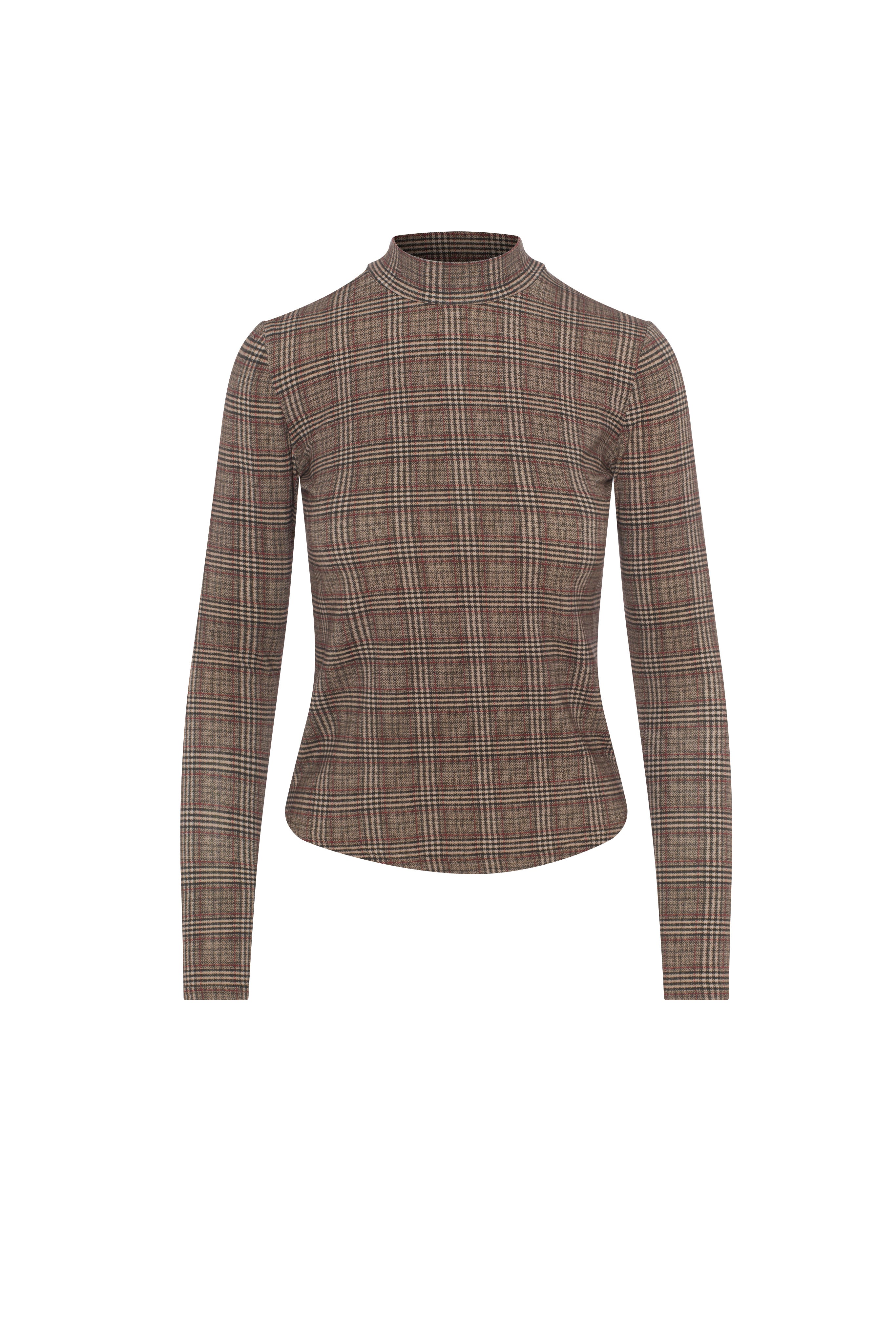Plaid Mock Neck Top in Mocha by Ginger