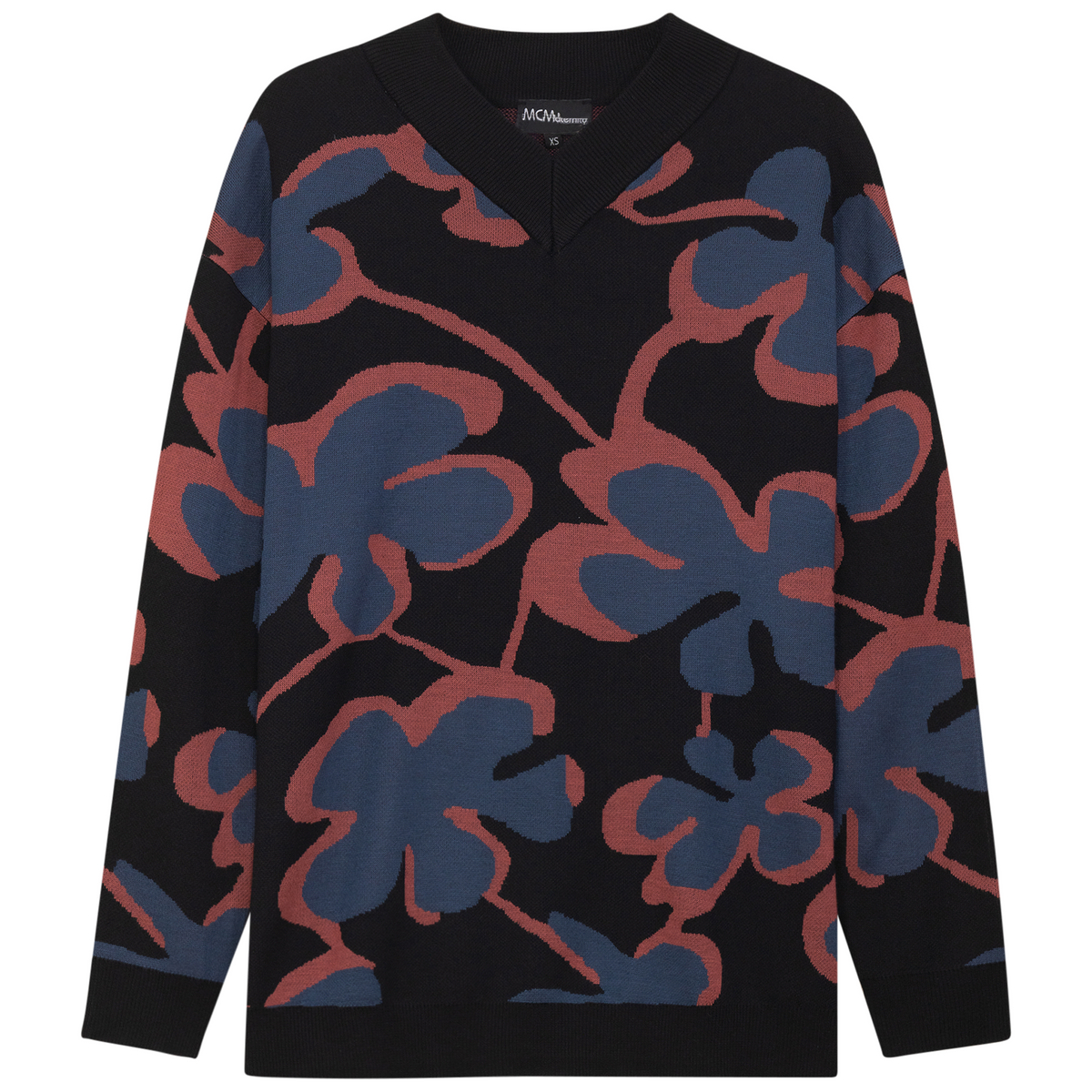 Maternity Floral Printed Sweater in Black Champagne Dark Denim by MCM