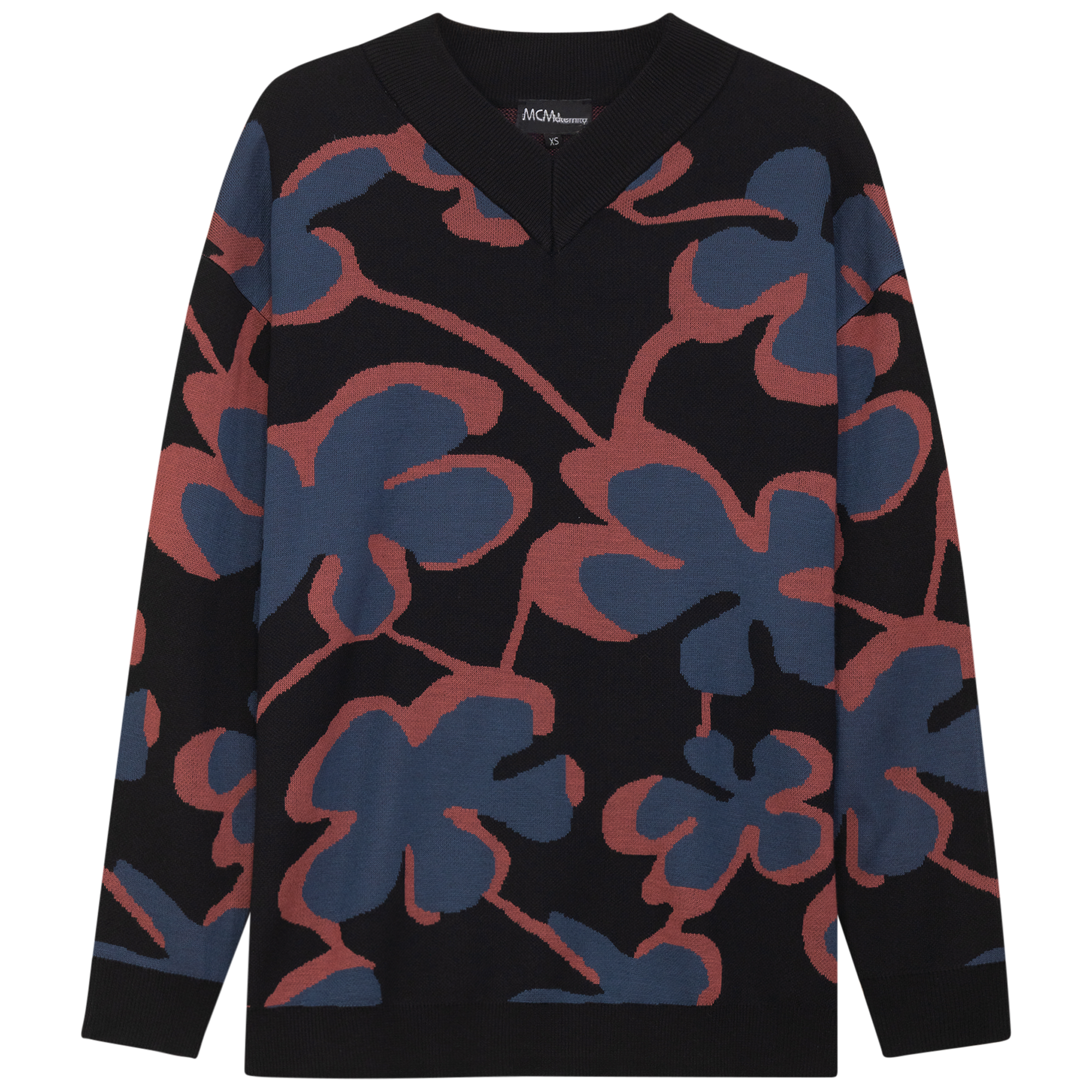 Maternity Floral Printed Sweater in Black Champagne Dark Denim by MCM