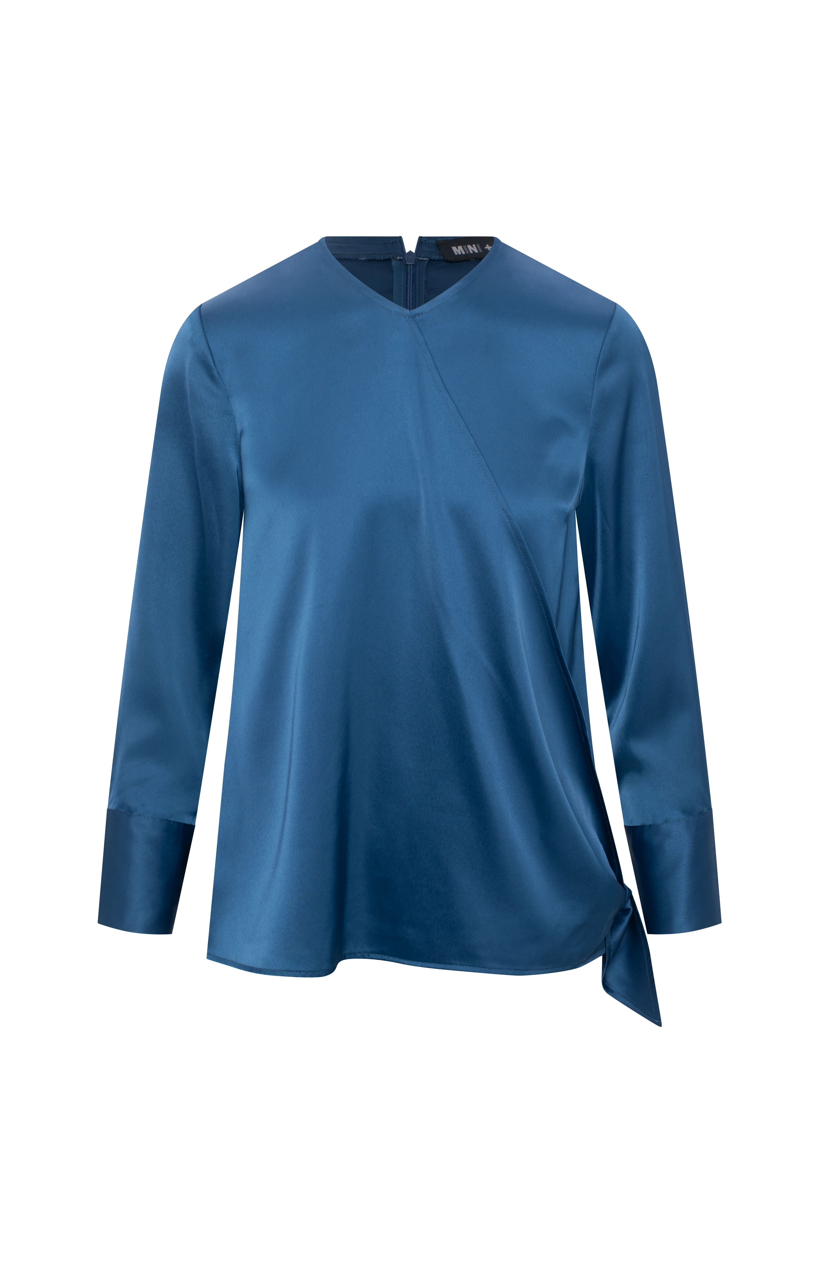 Maternity Satin Wrap Blouse in Midnight Blue by Mini + Me