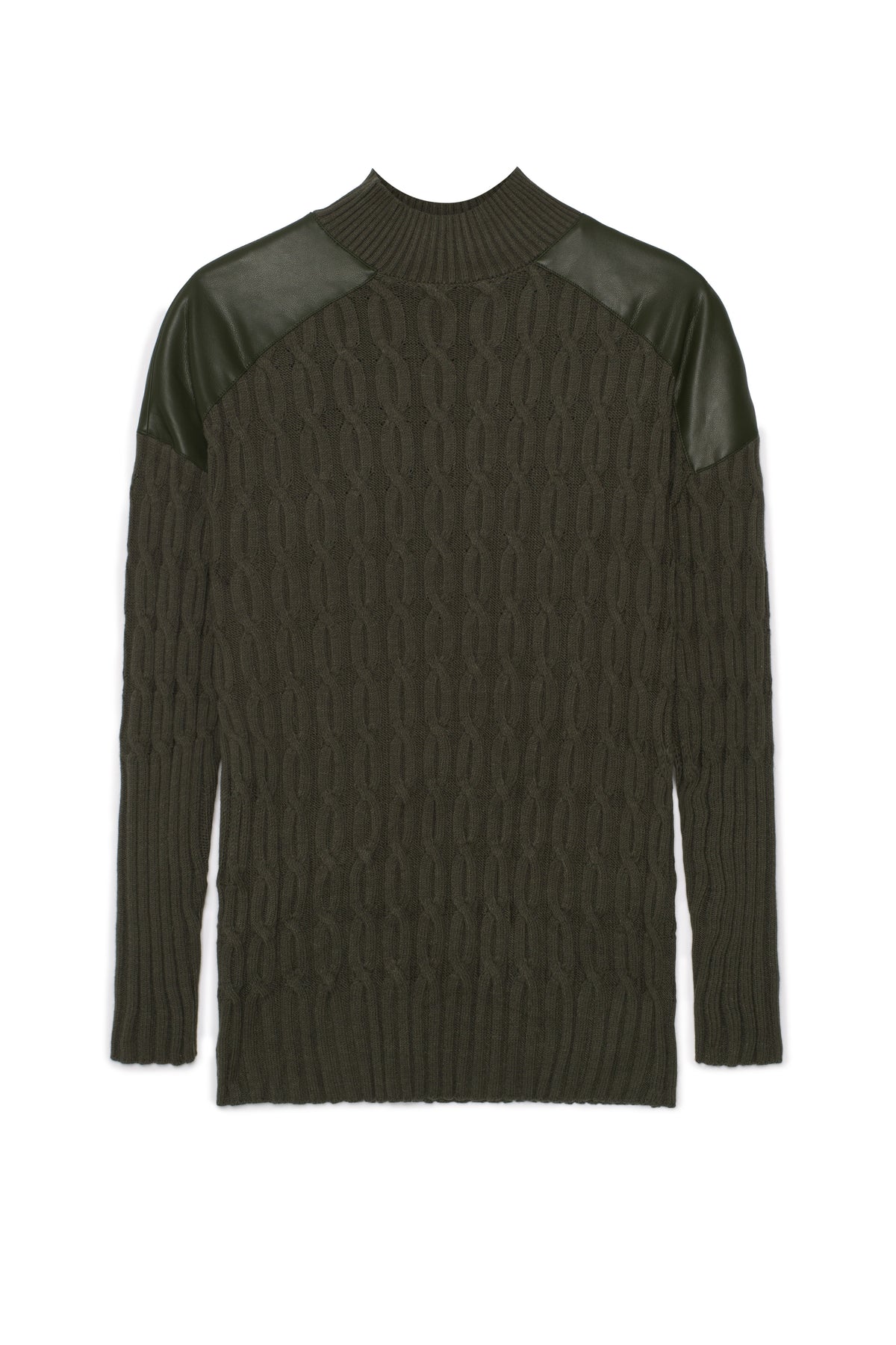 Maternity Dolman Leather Combo Sweater in Dark Olive by Mini + Me