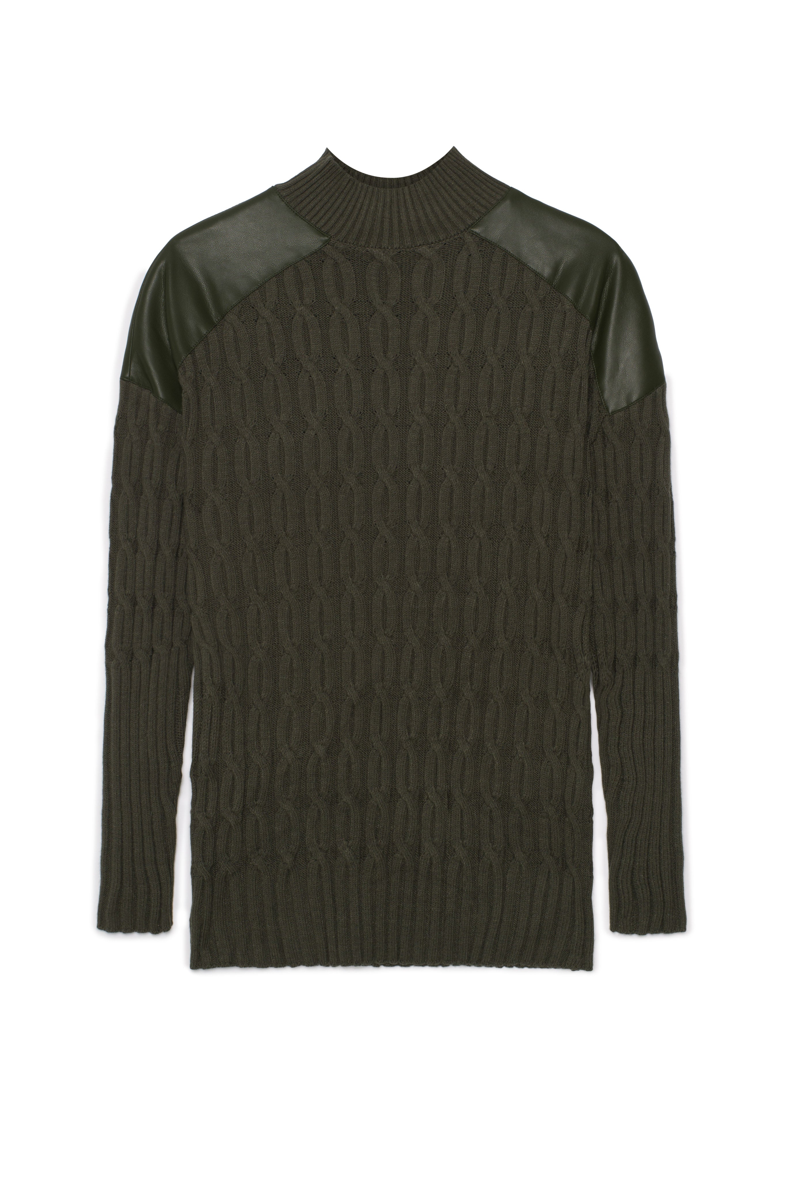 Maternity Dolman Leather Combo Sweater in Dark Olive by Mini + Me