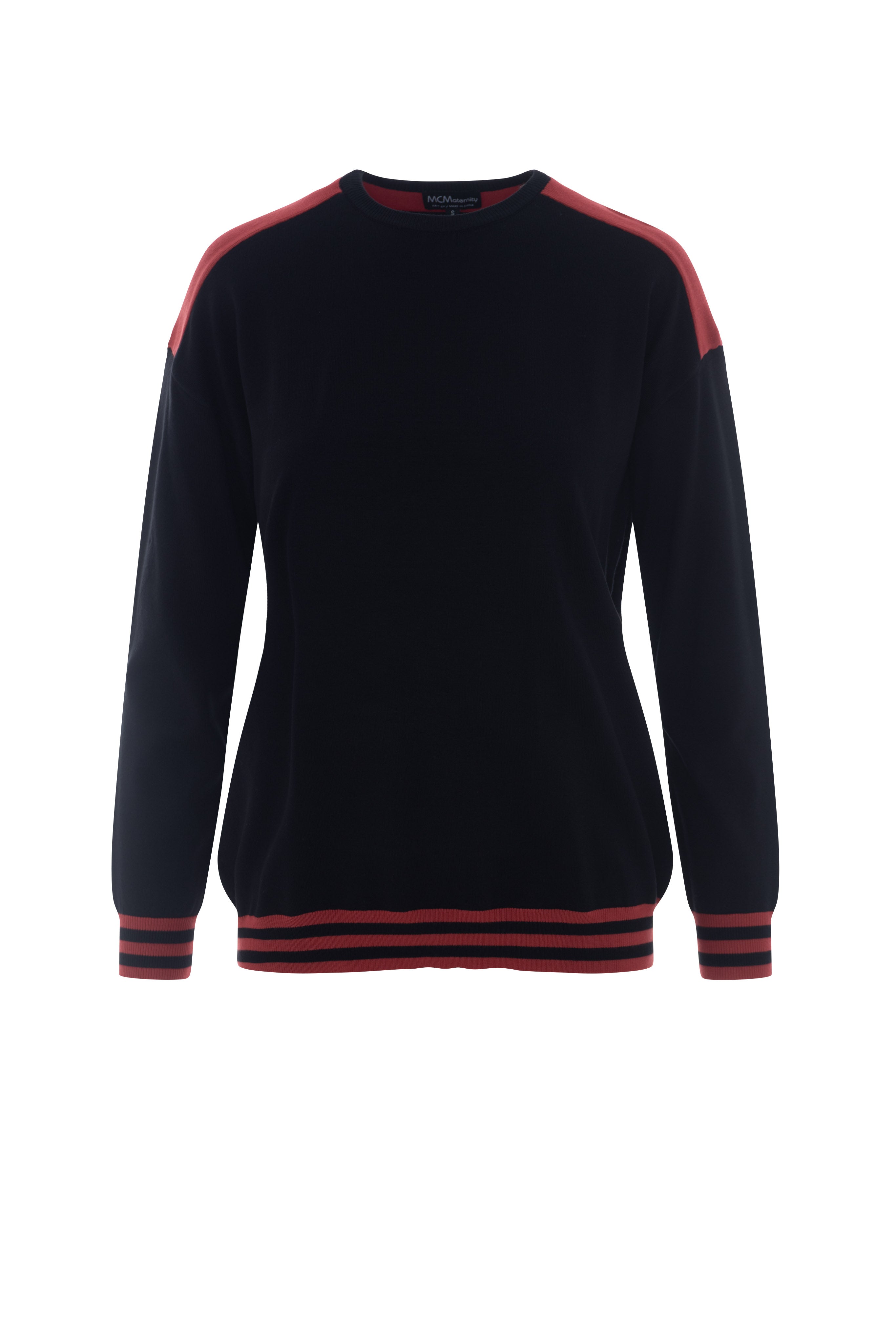 Maternity Color Blocked Dolman Sweater in Black Rust by MCM