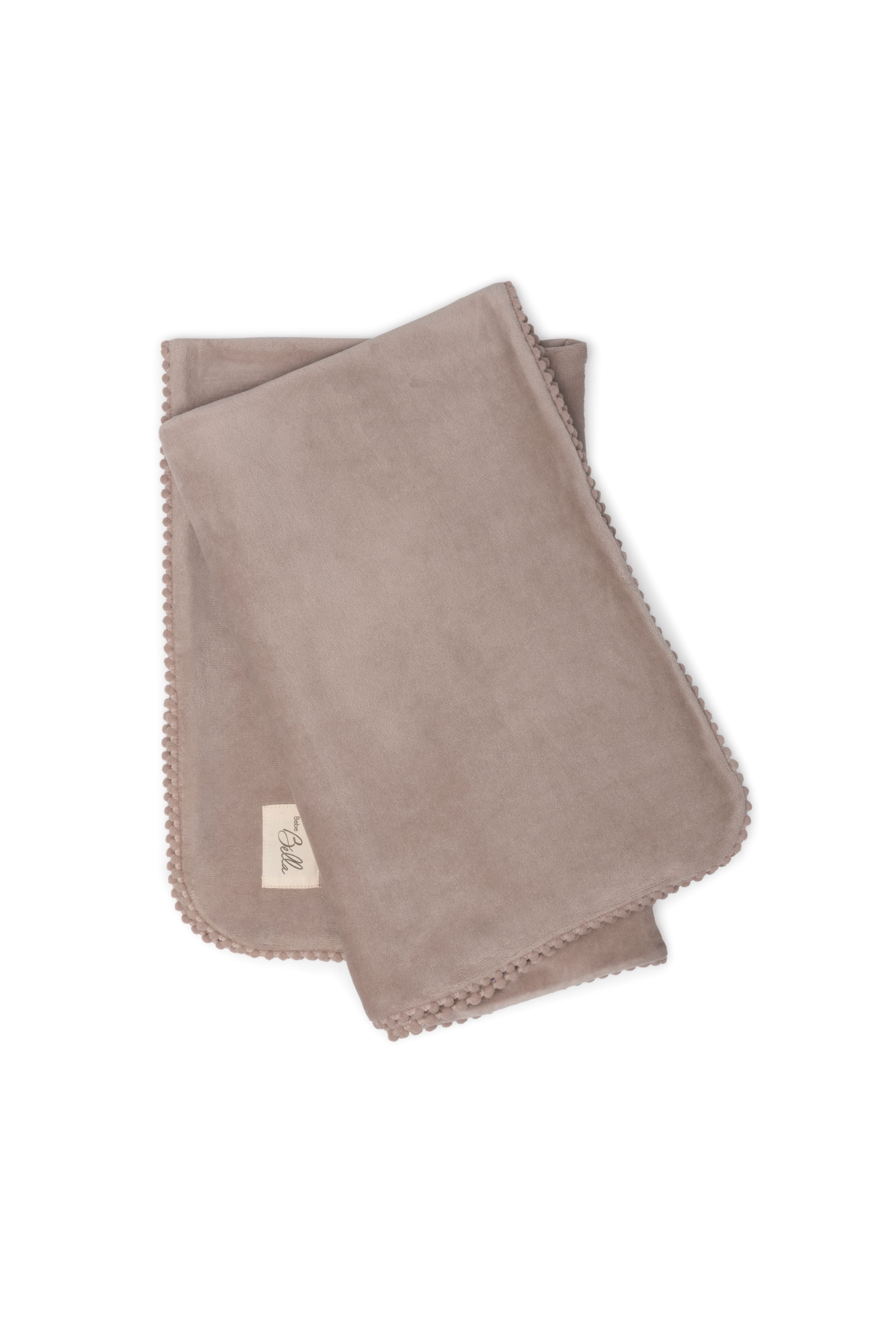 Velour Pompom Blanket in Beige One Size by Bebe Bella