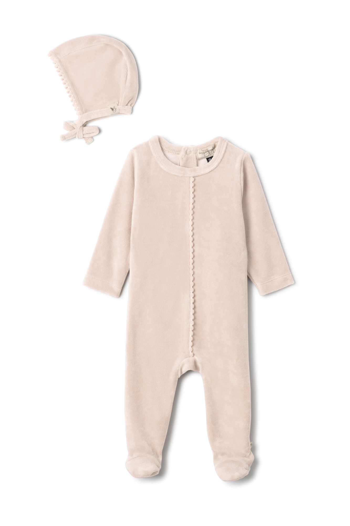 Velour Pompom Onesie in Blush by Bebe Bella
