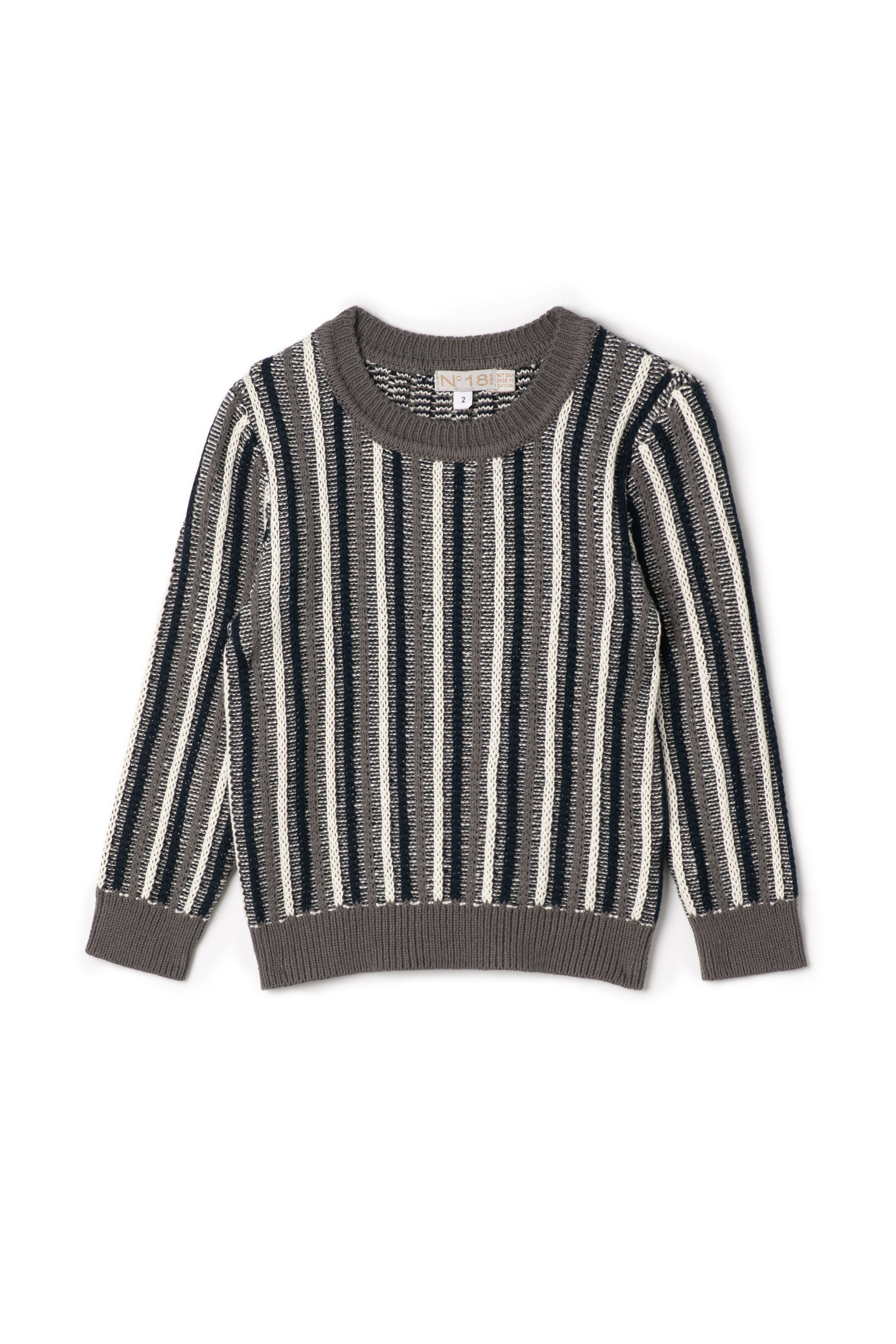Stripped Knit Sweater in Grey by No18 Kids