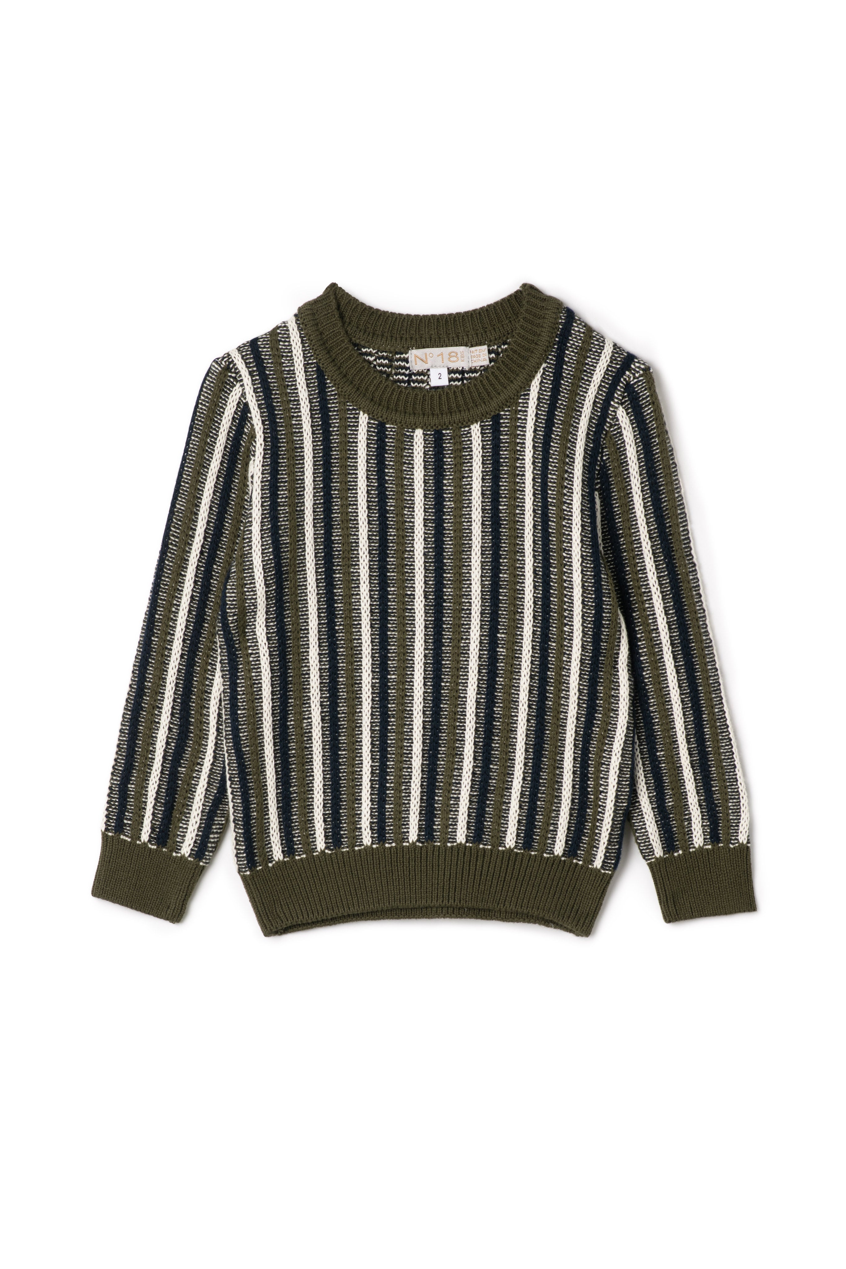 Stripped Knit Sweater in Olive by No18 Kids