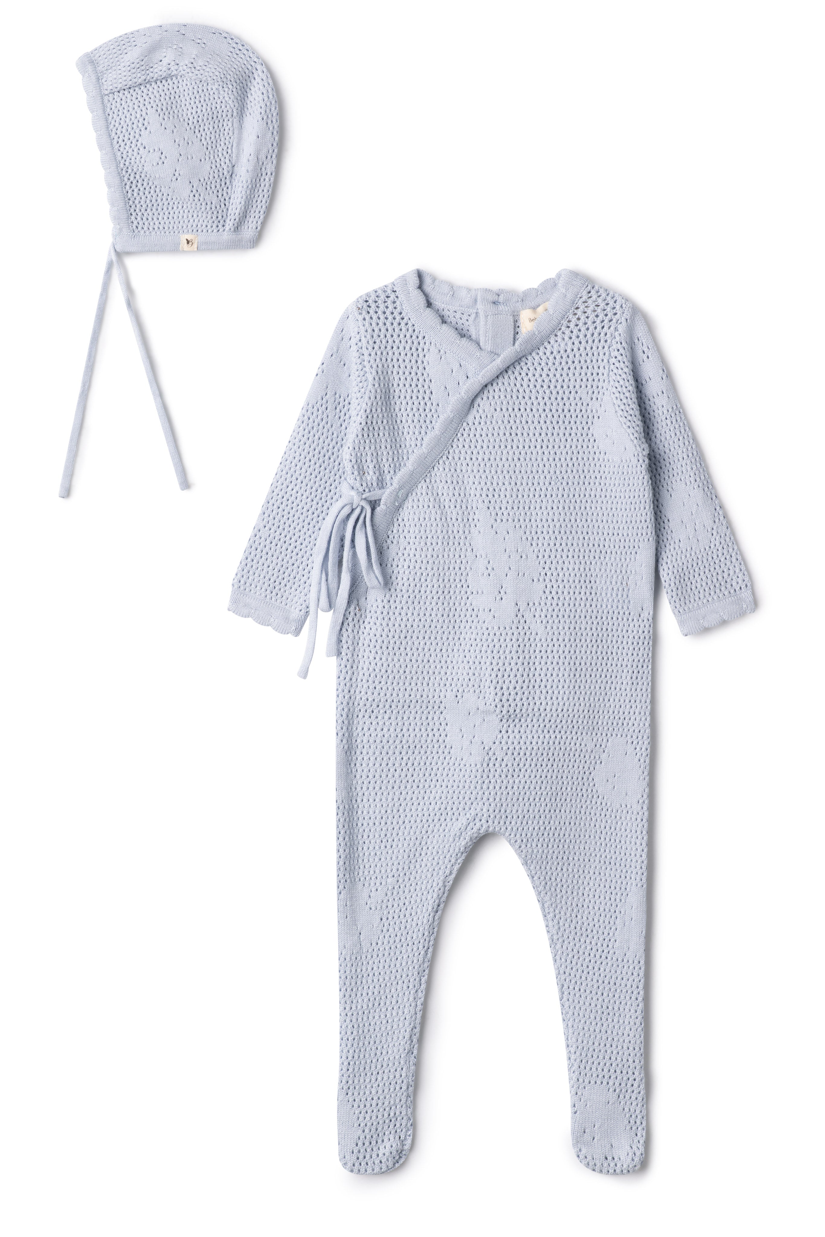Pointelle Flower Knit Onesie in Blue by Bebe Bella