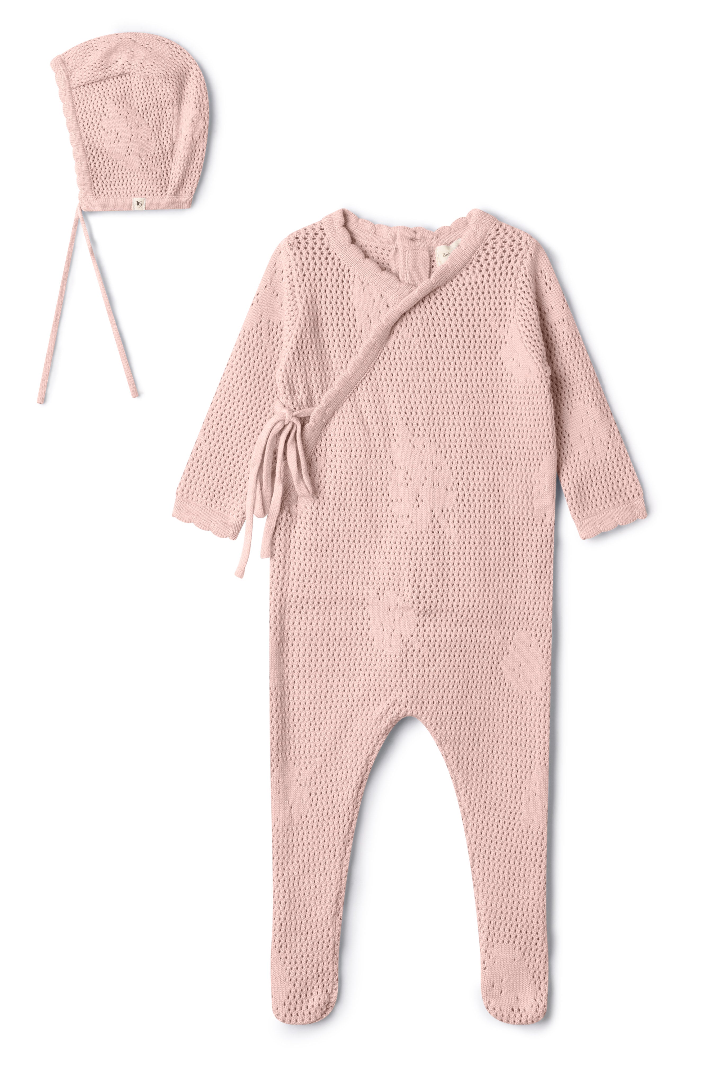 Pointelle Flower Knit Onesie in Light Maple by Bebe Bella