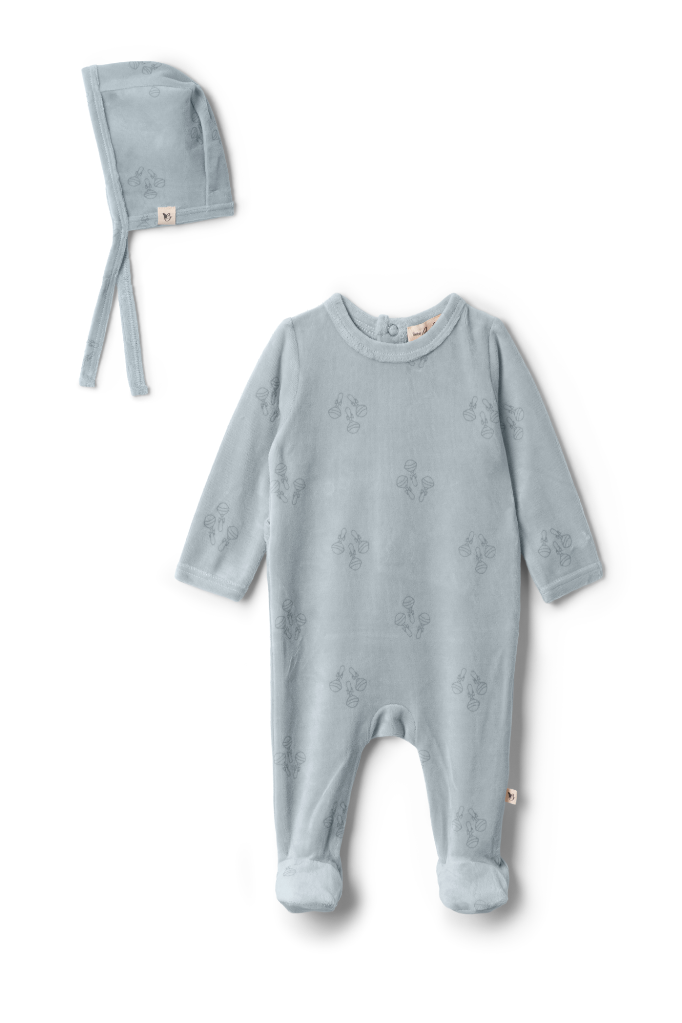 Rattle Print Onesie in Blue by Bebe Bella