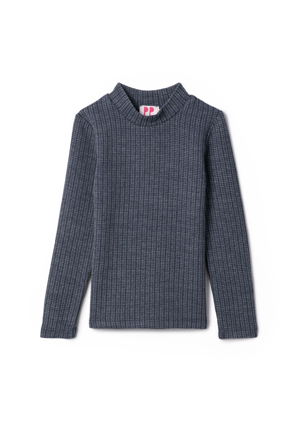 Washed Waffle Mock Neck in Blue by Pinky Promise