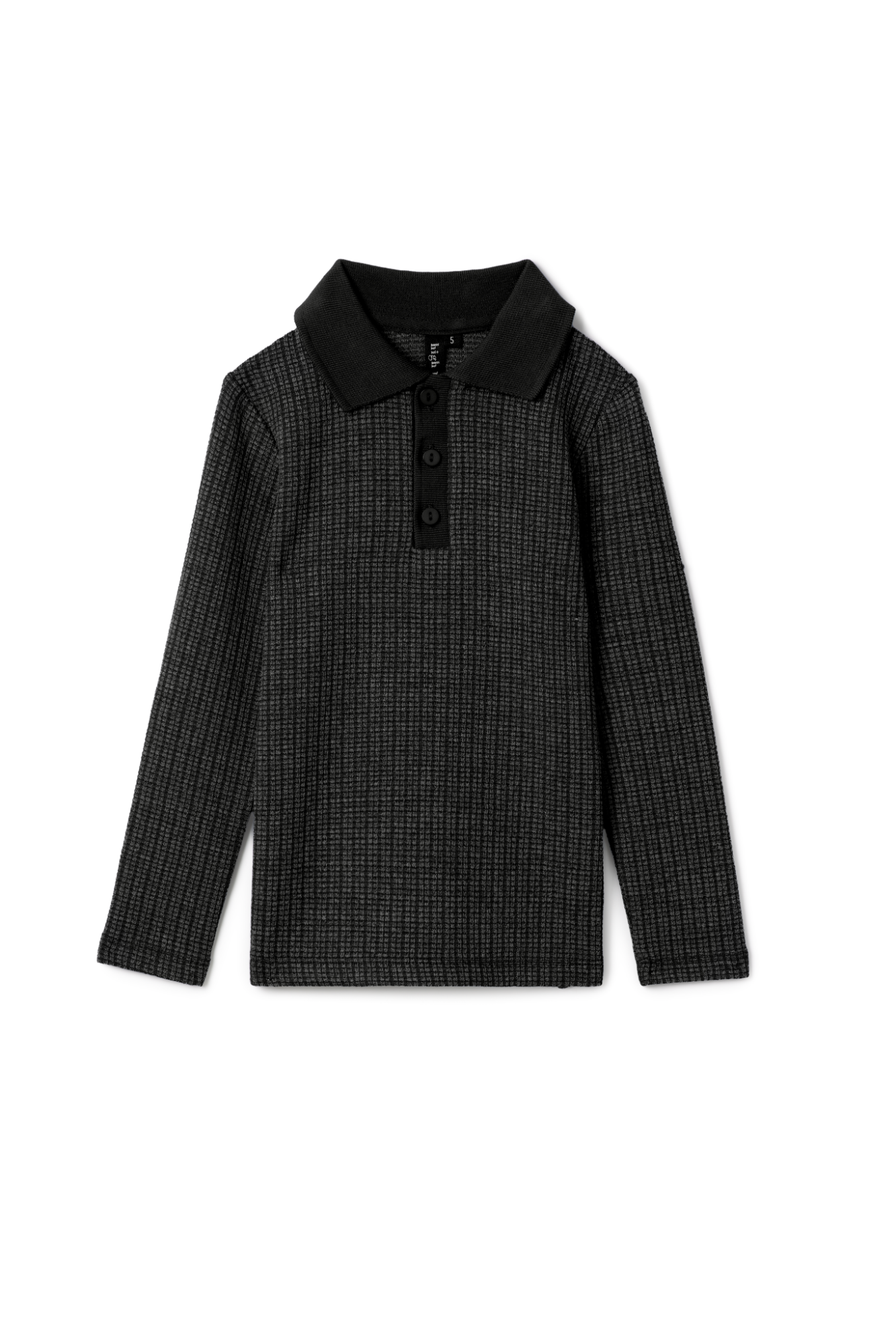 Washed Waffled Polo in Black by High 5