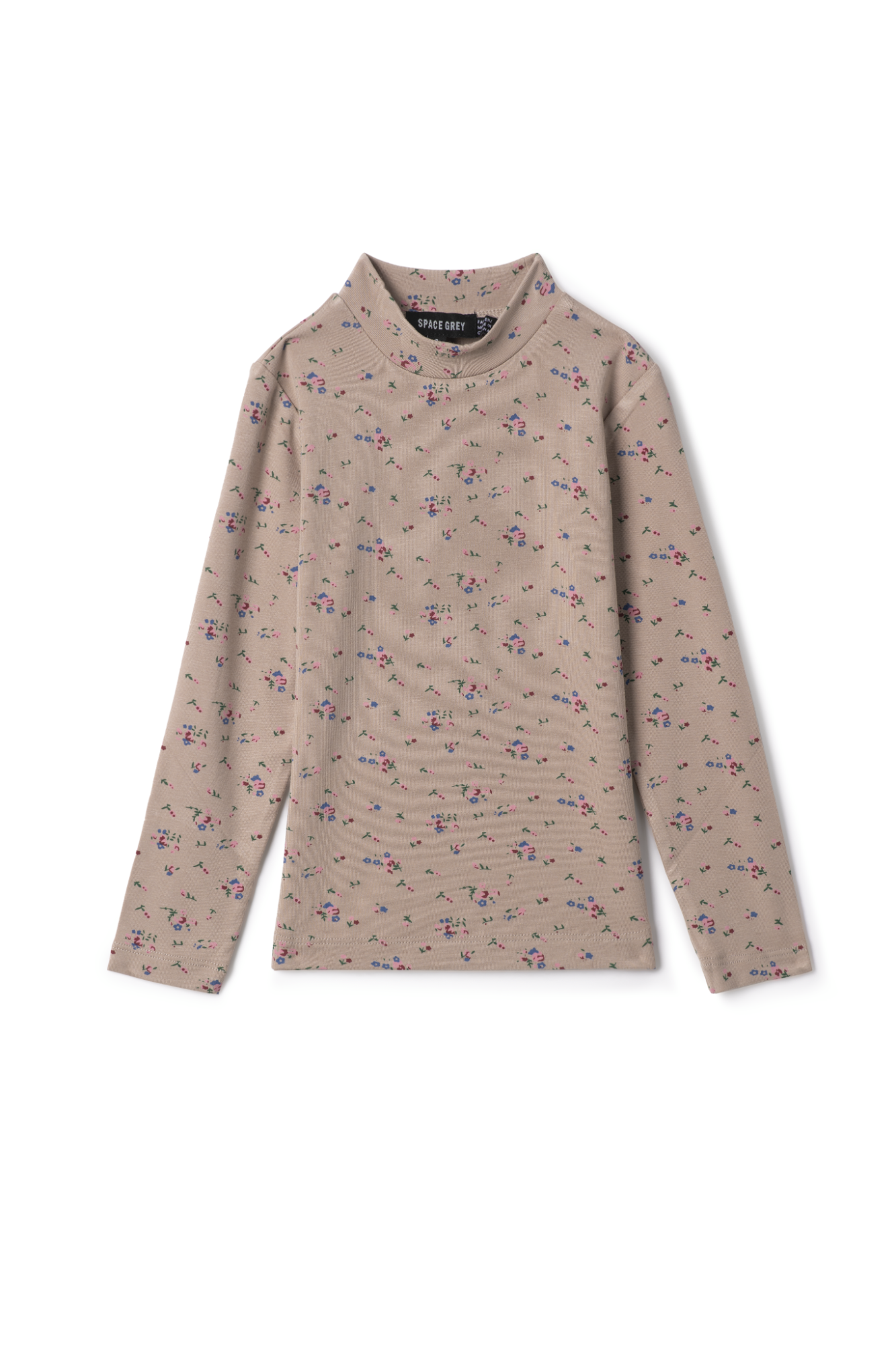 Floral Printed Mock Neck in Beige by Space Grey