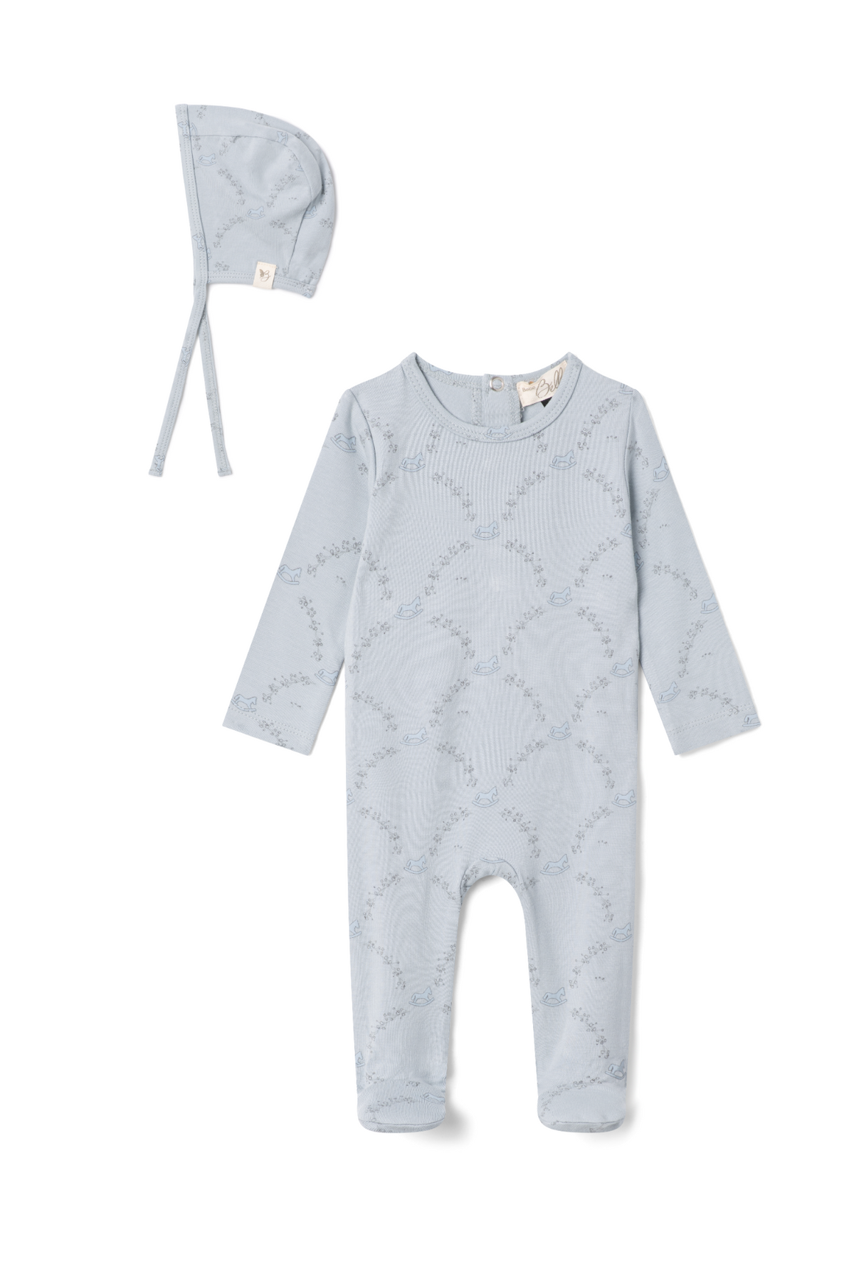 Rocking Horse Print Onesie in Blue Mist by Bebe Bella
