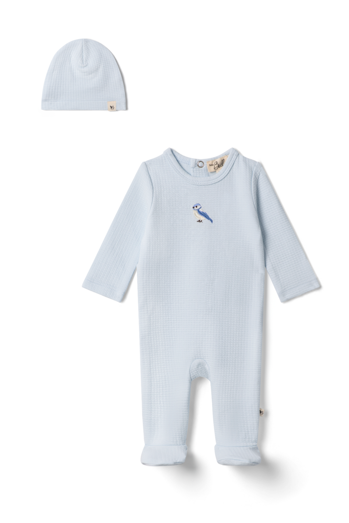 Checkered Bird Applique Onesie in Blue by Bebe Bella