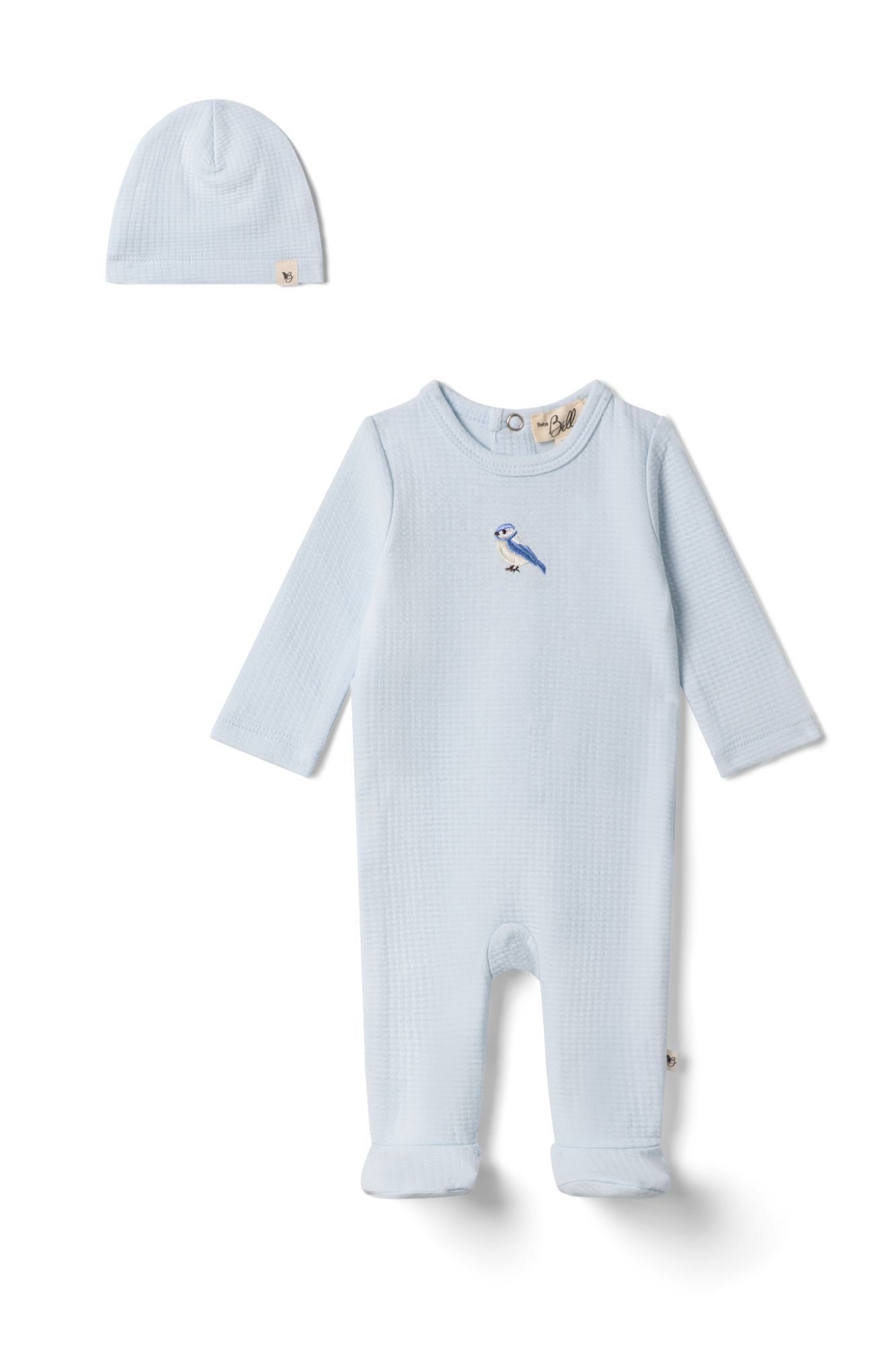 Checkered Bird Applique Onesie in Blue by Bebe Bella