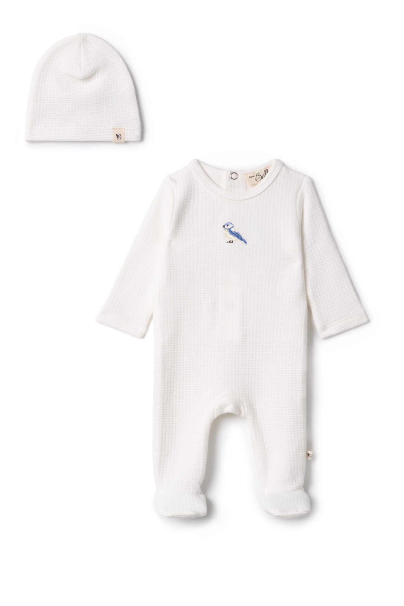 Checkered Bird Applique Onesie in White by Bebe Bella