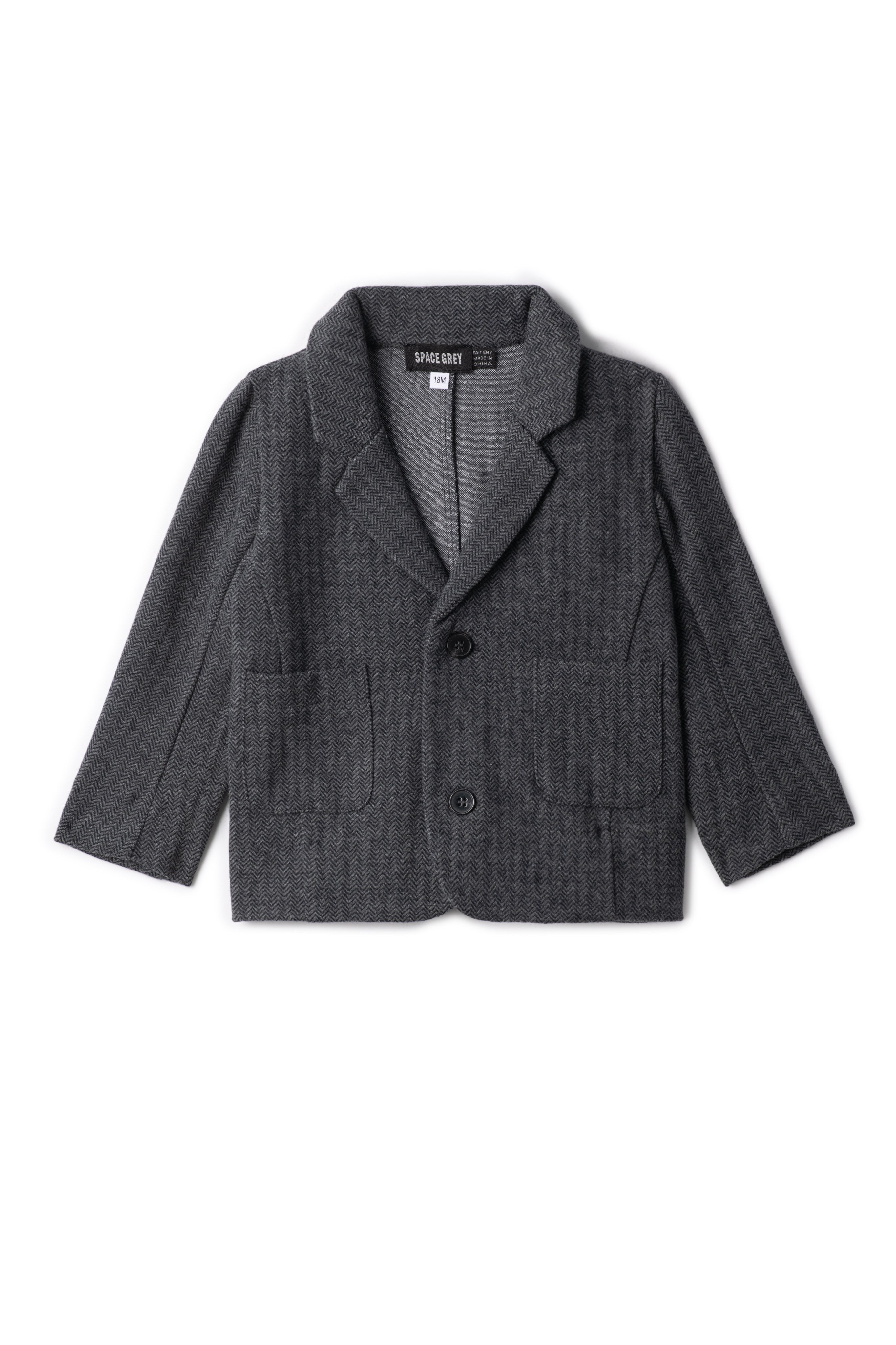 Herringbone Stretch Blazer in Black by Space Grey