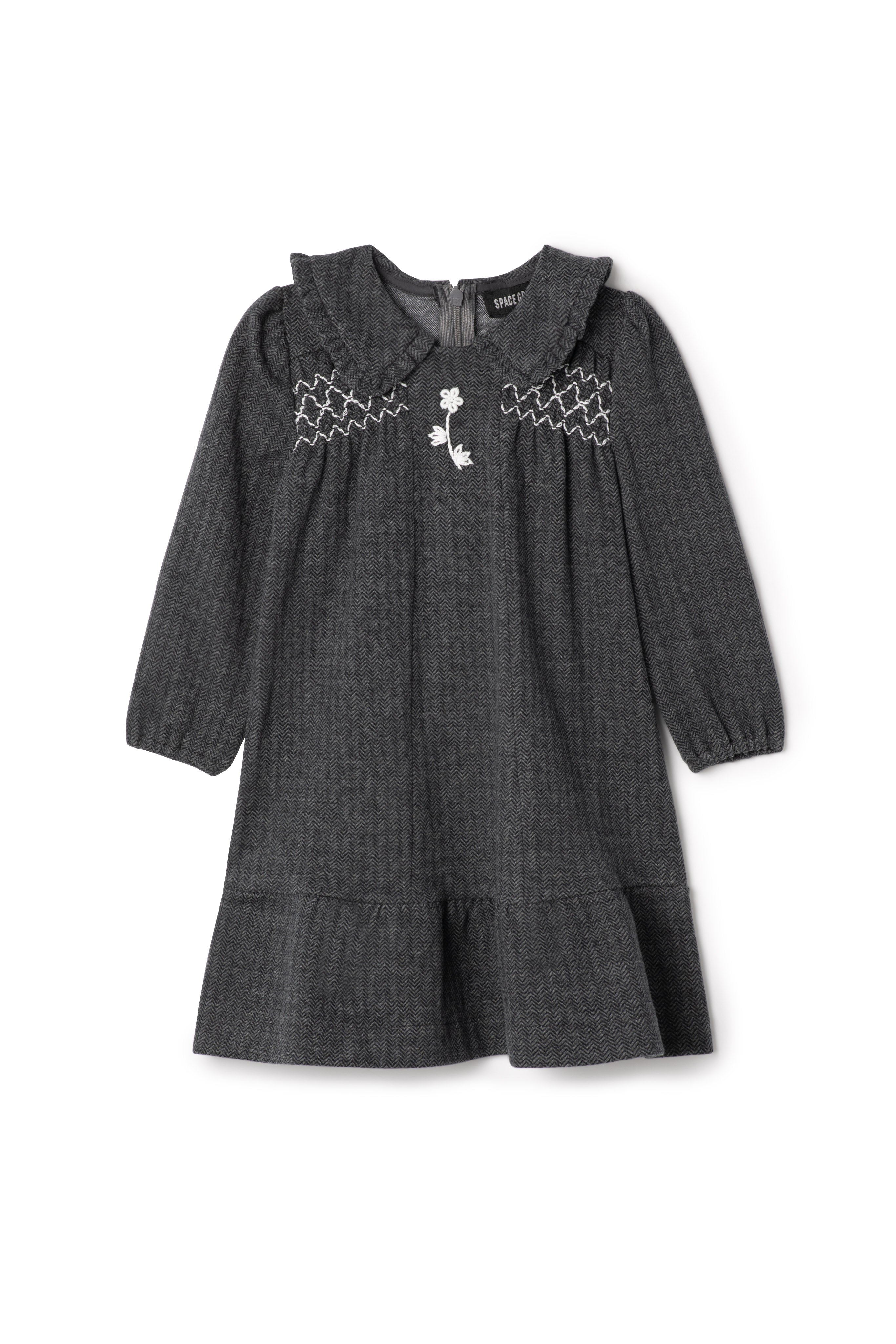 Herringbone Stretch Dress in Black by Space Grey