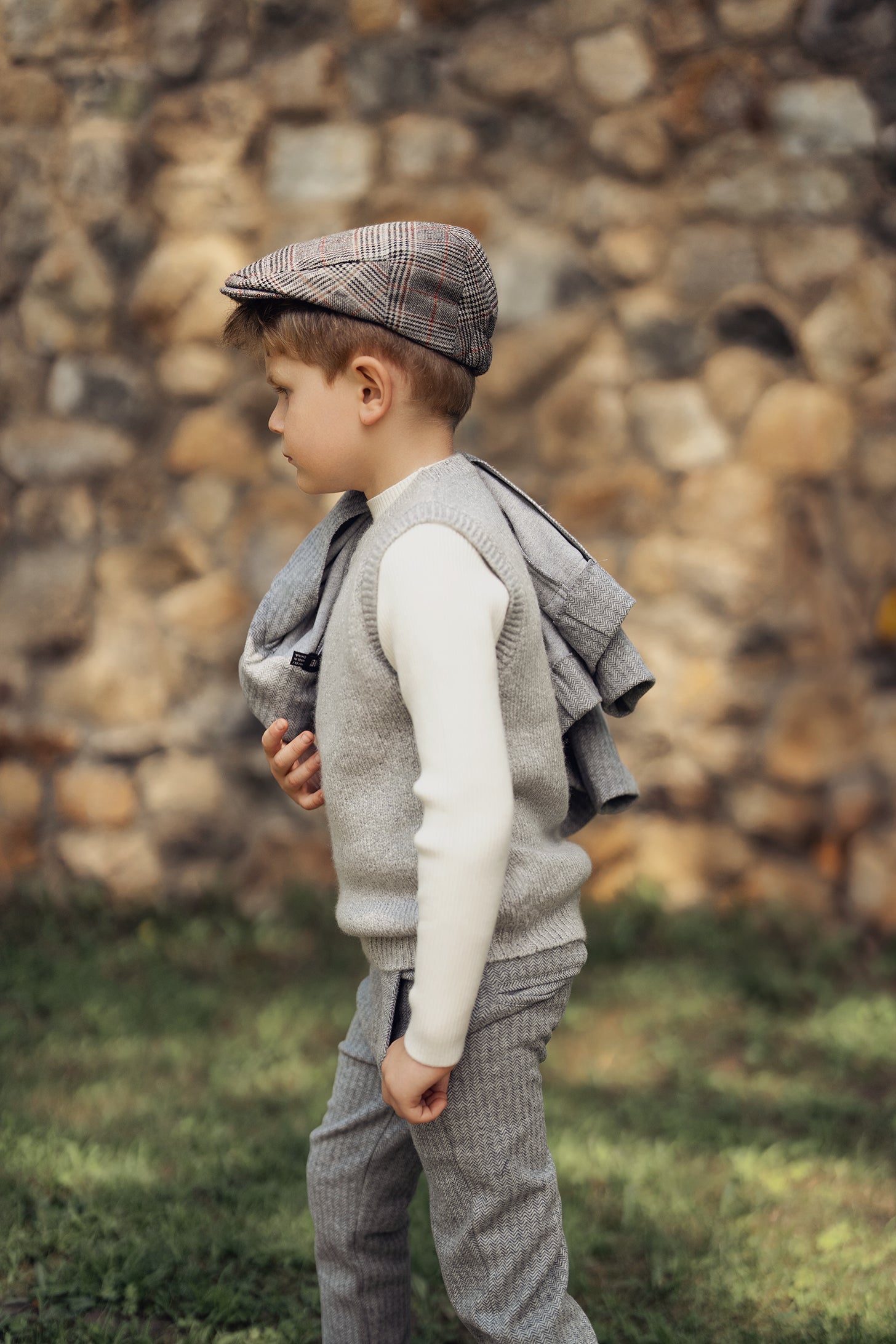 Herringbone Stretch Pants in by Space Grey